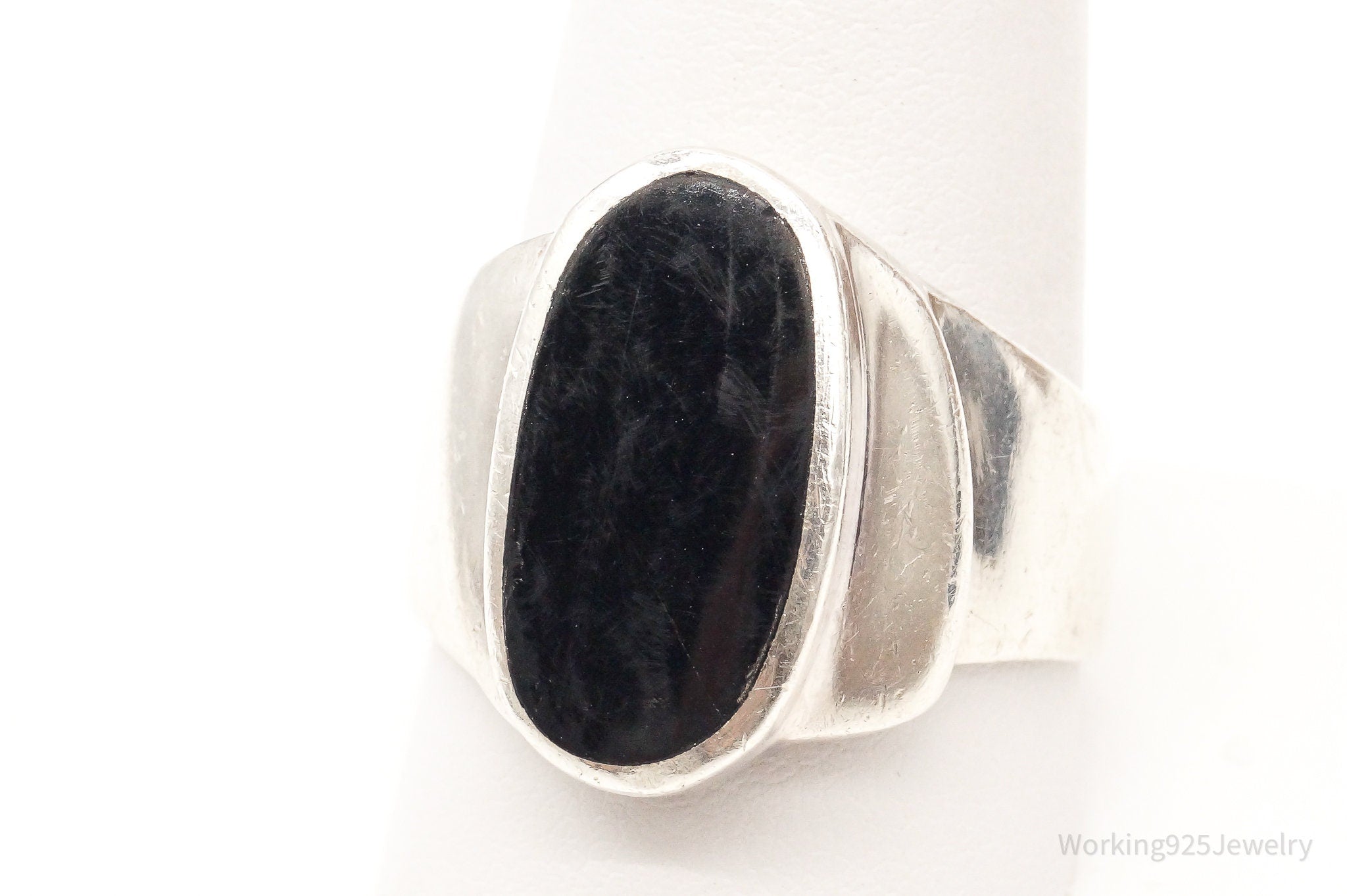 Vintage Black Onyx Sterling Silver Ring - Size 10.75