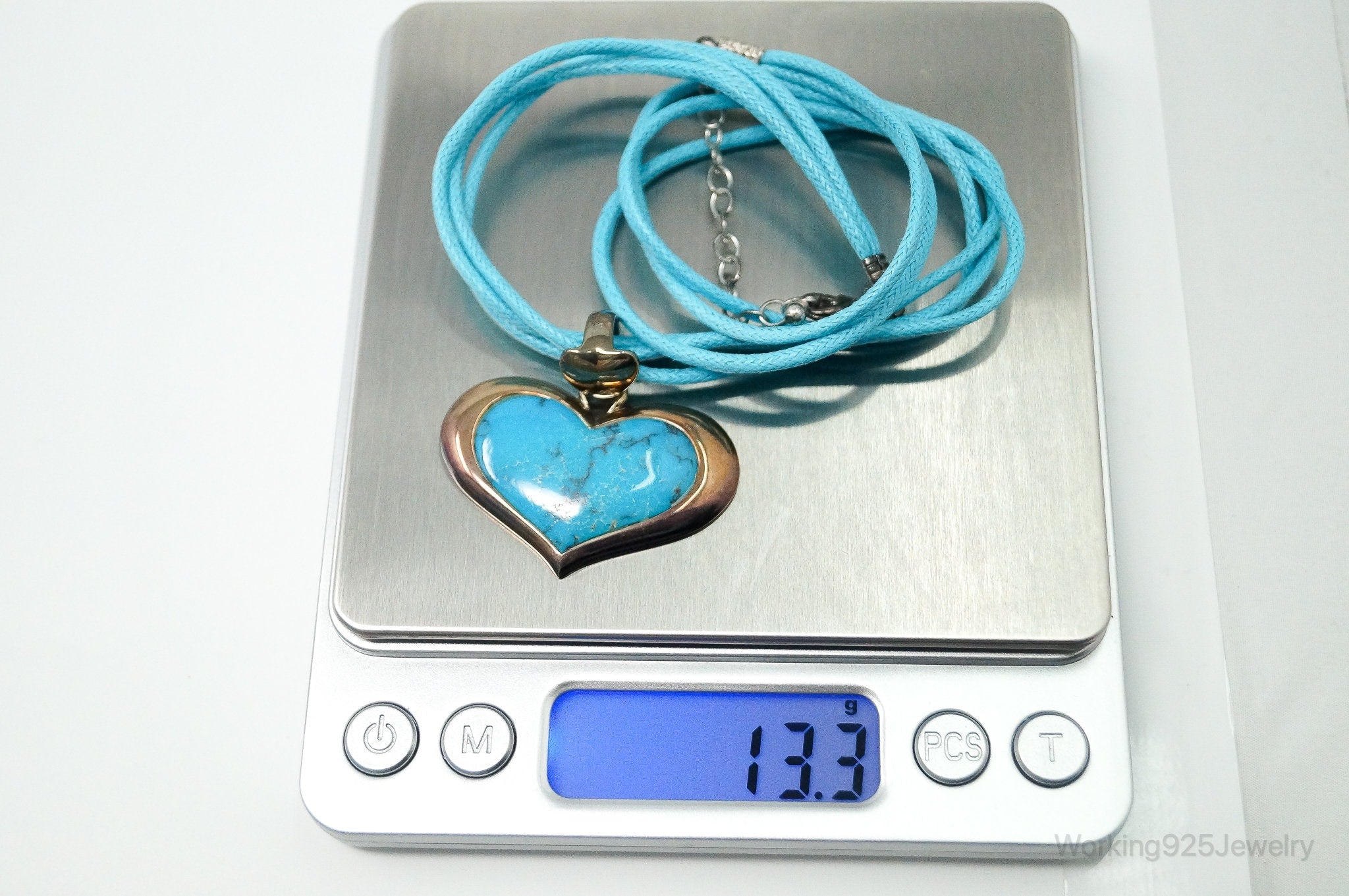 Designer SX Turquoise Heart Sterling Silver Cord Necklace