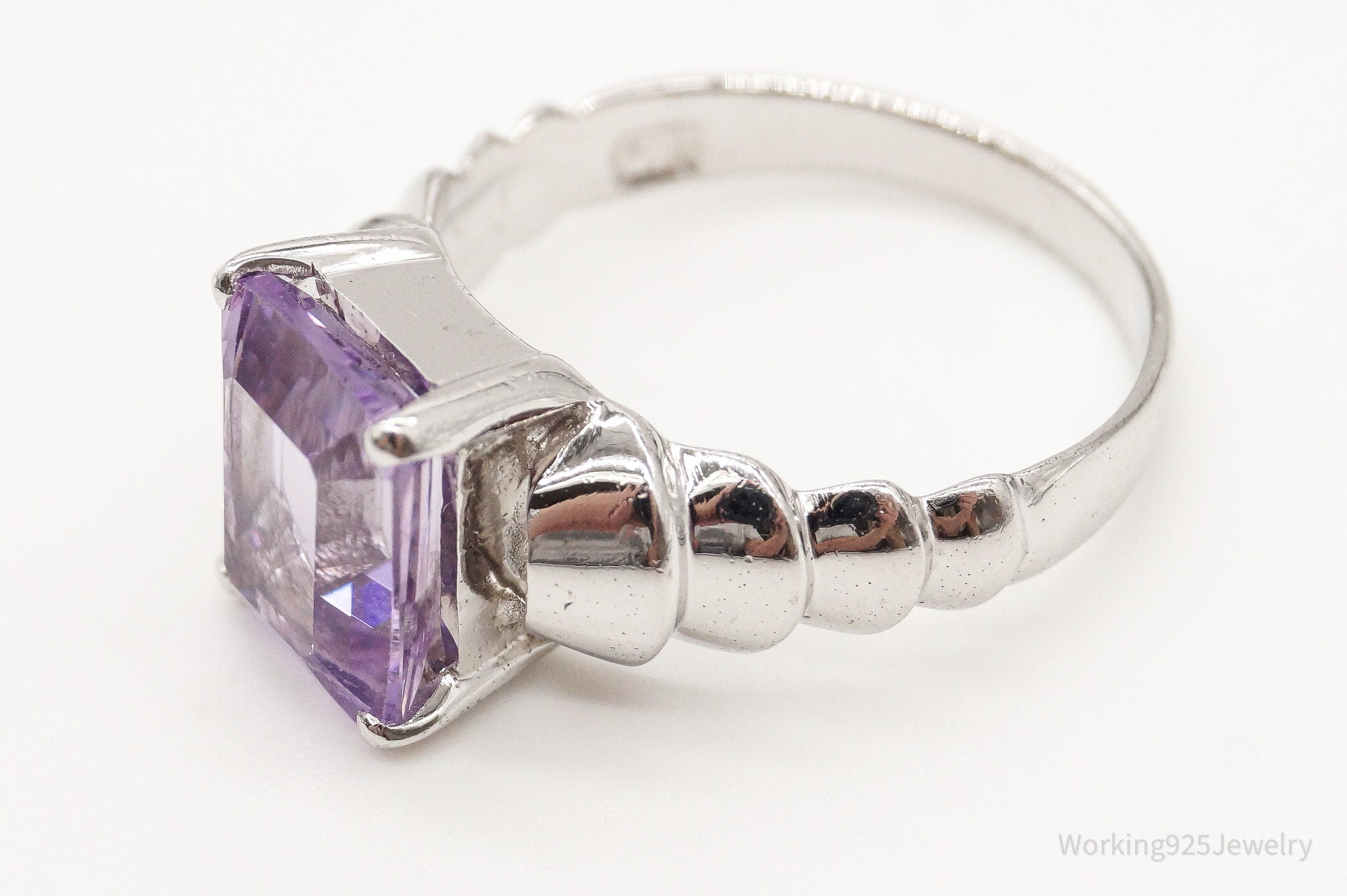 Vintage Amethyst Sterling Silver Ring - Size 7.75