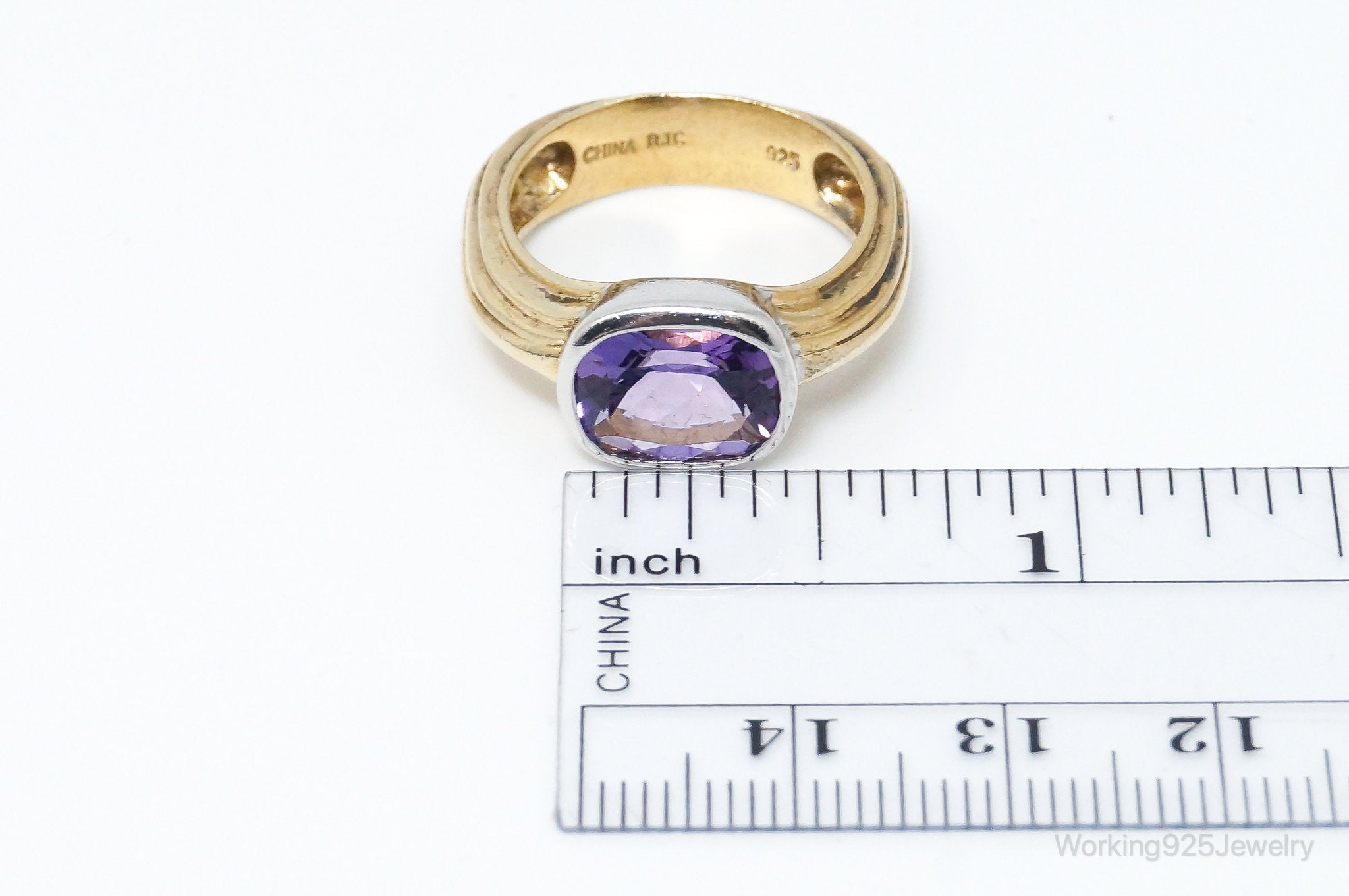 Vintage Designer RJC Amethyst Gold Vermeil Sterling Silver Ring SZ 8