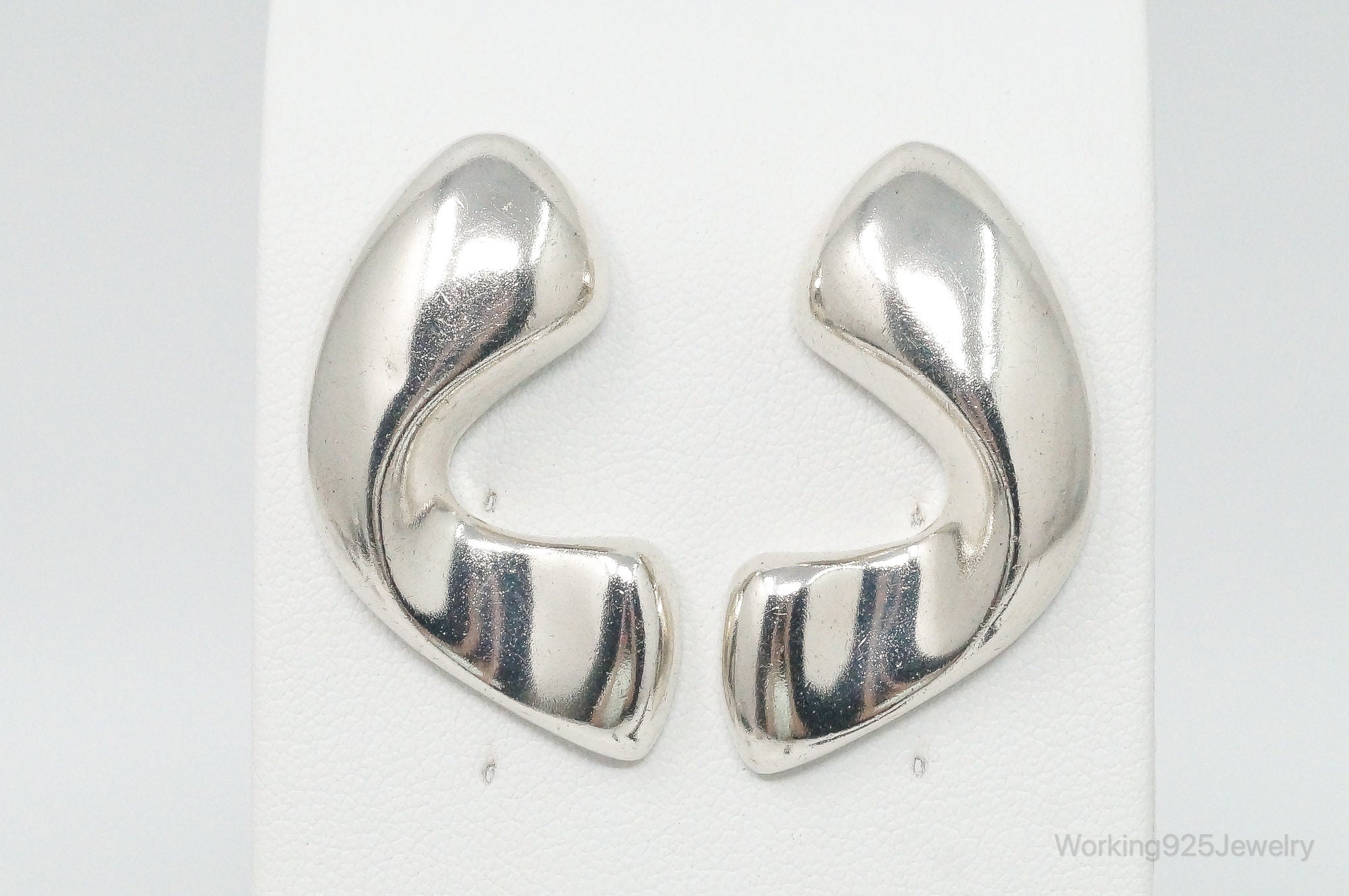 Rare Large Vintage Modernist Inger K. Sterling Silver Earrings