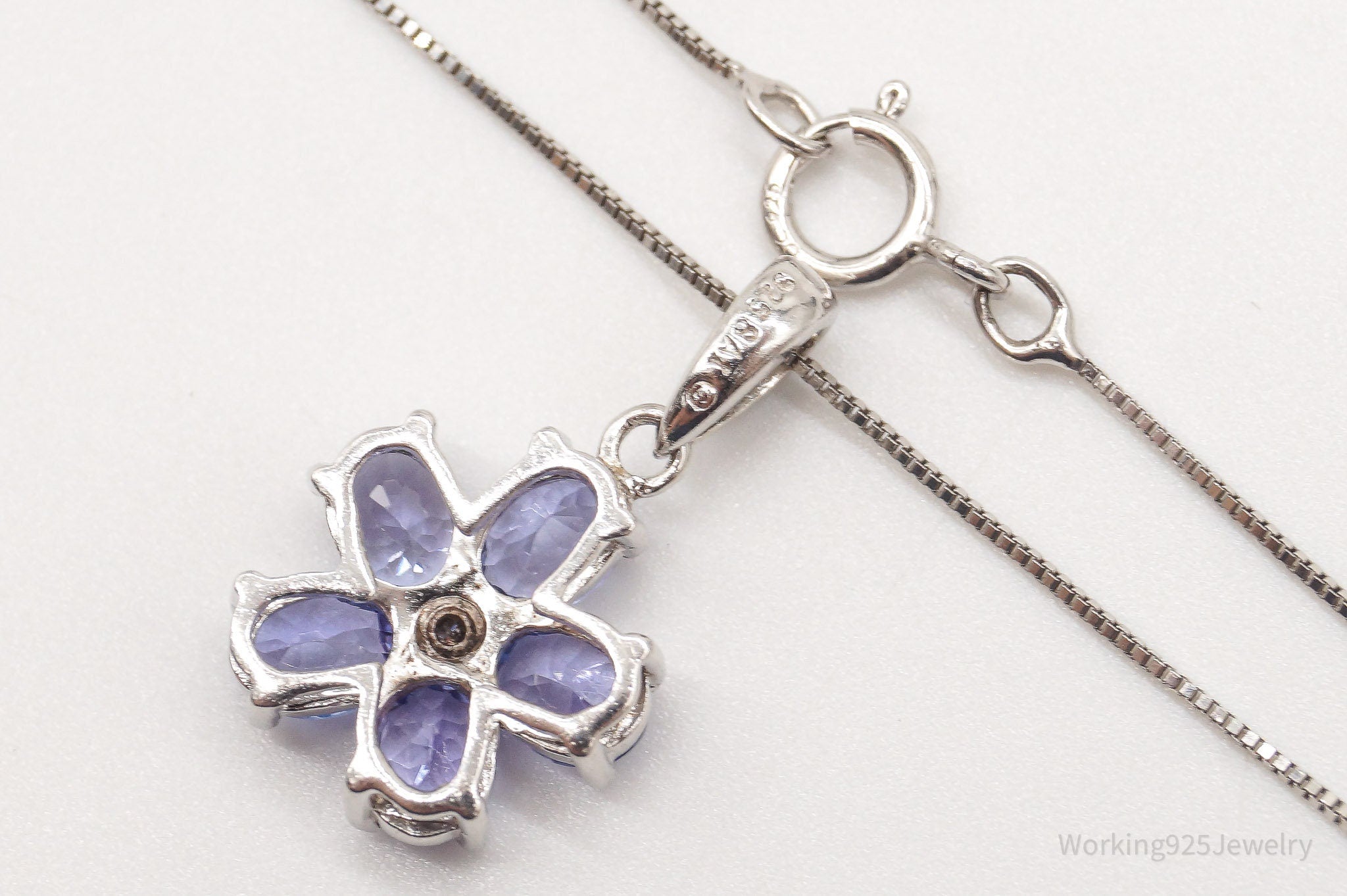 Vintage Designer SAI Iolite Single Diamond Sterling Silver Flower Necklace