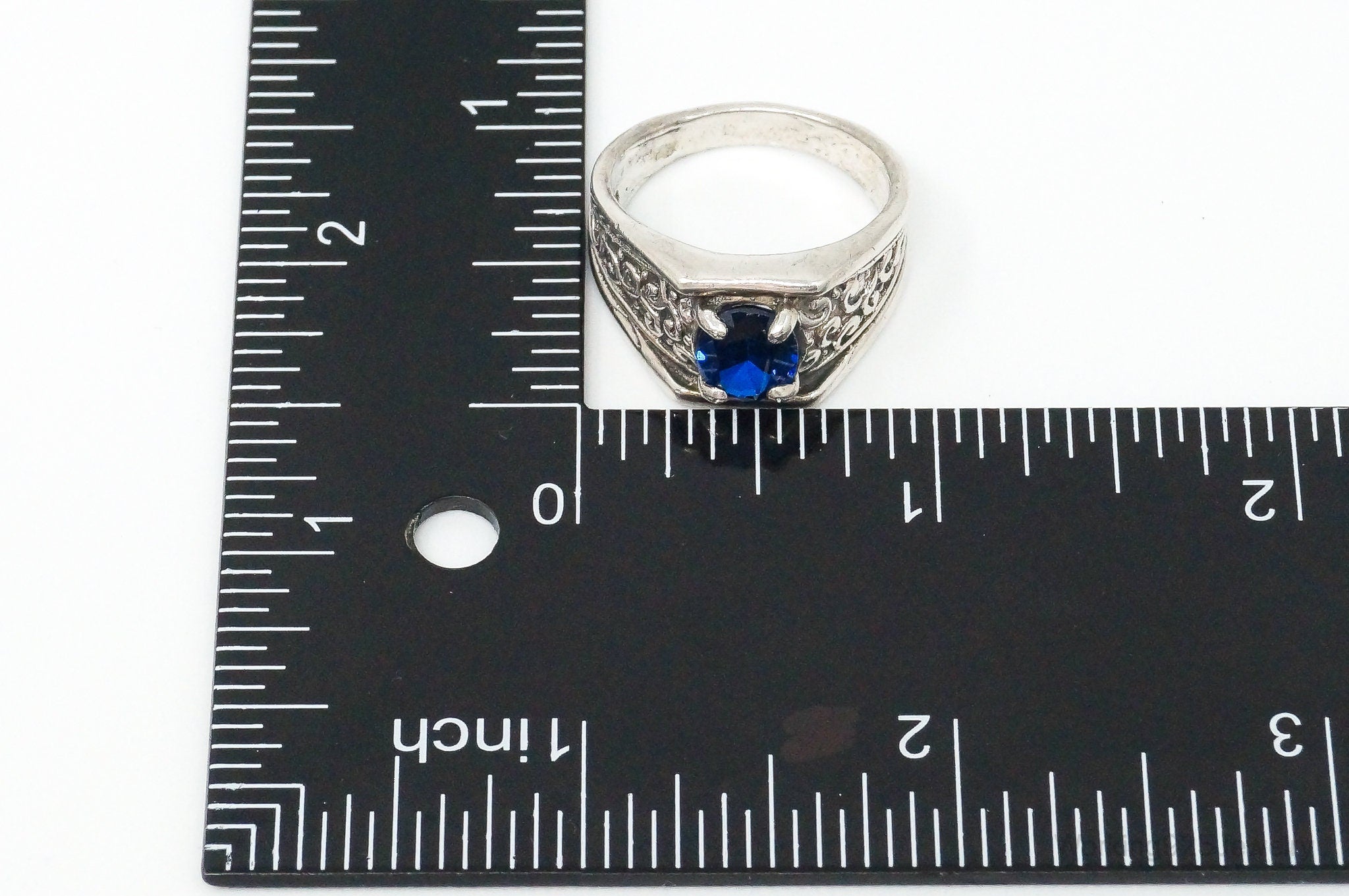 Vintage Lab Sapphire Sterling Silver Ring - Size 10