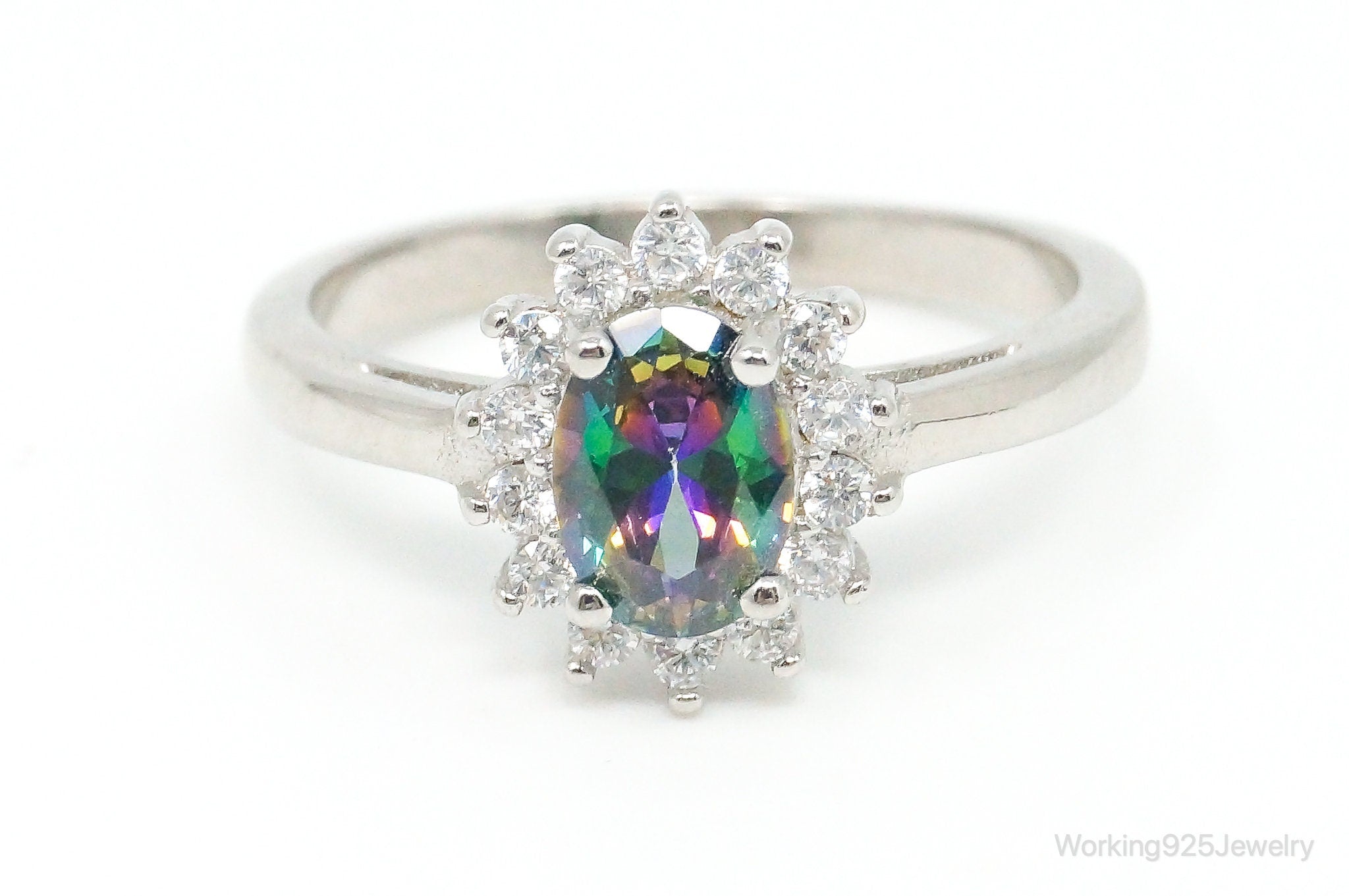 Mystic Topaz Cubic Zirconia Sterling Silver Ring - Size 6.75