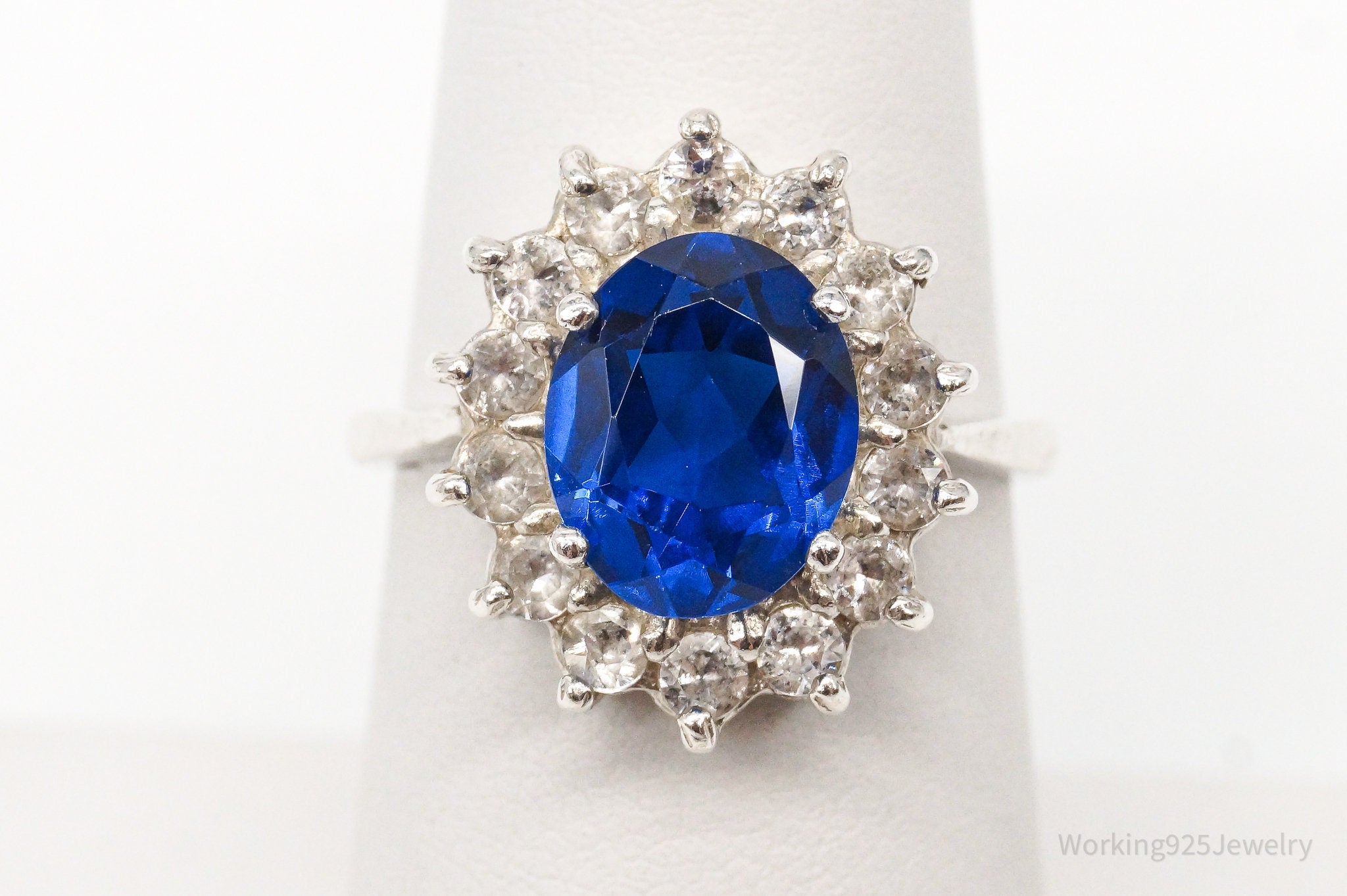 Vintage Dark Blue Topaz Birmingham Sterling Silver Ring - Size 6.5