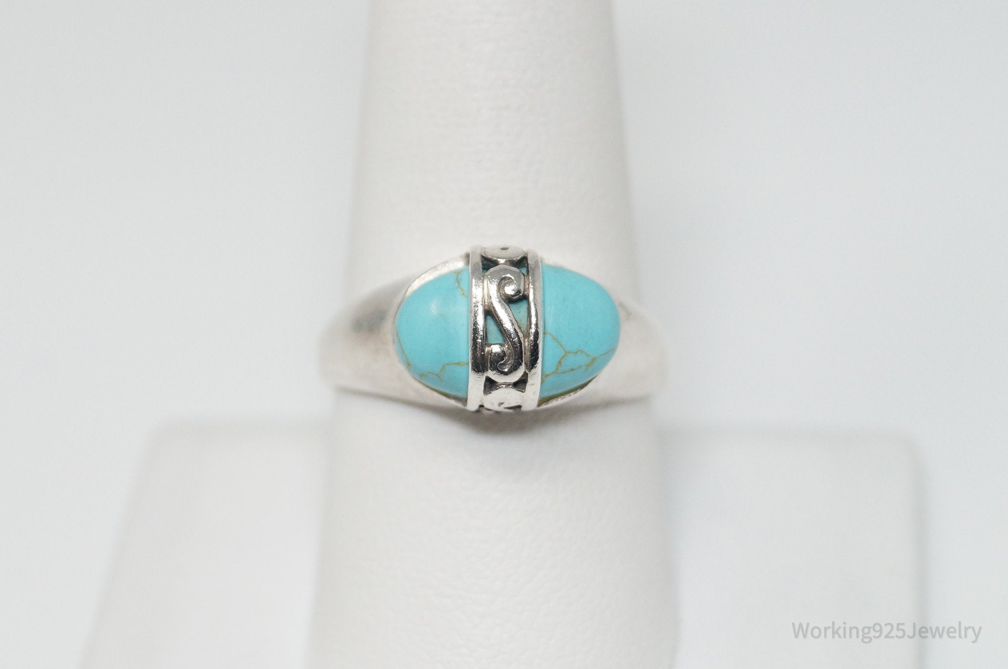 Vintage Designer PD Turquoise Sterling Silver Ring - Size 9