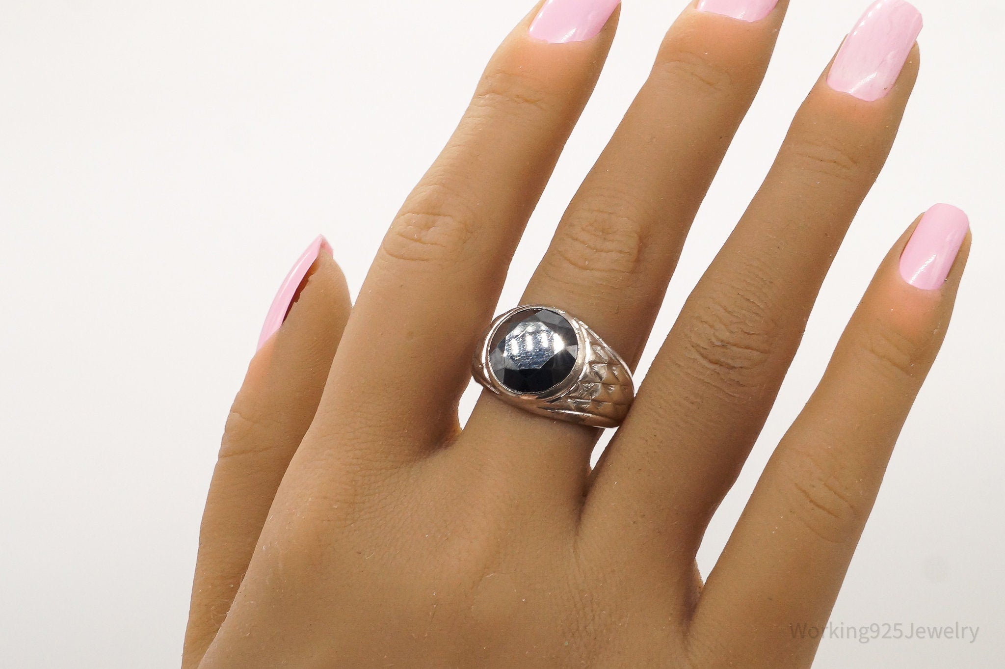 Vintage Hematite Sterling Silver Ring - Size 8.75