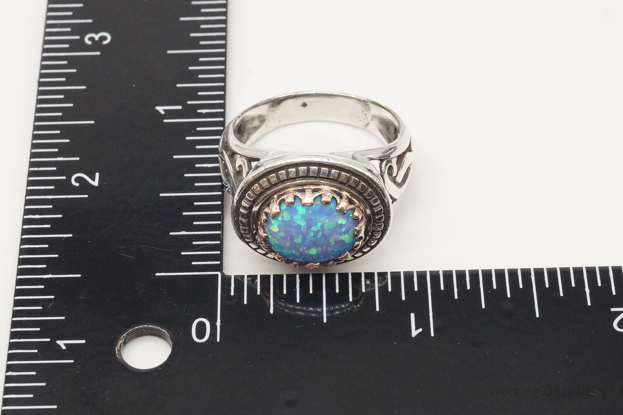 Vintage Blue Opal Rose Gold Vermeil Sterling Silver Ring - Size 10.75