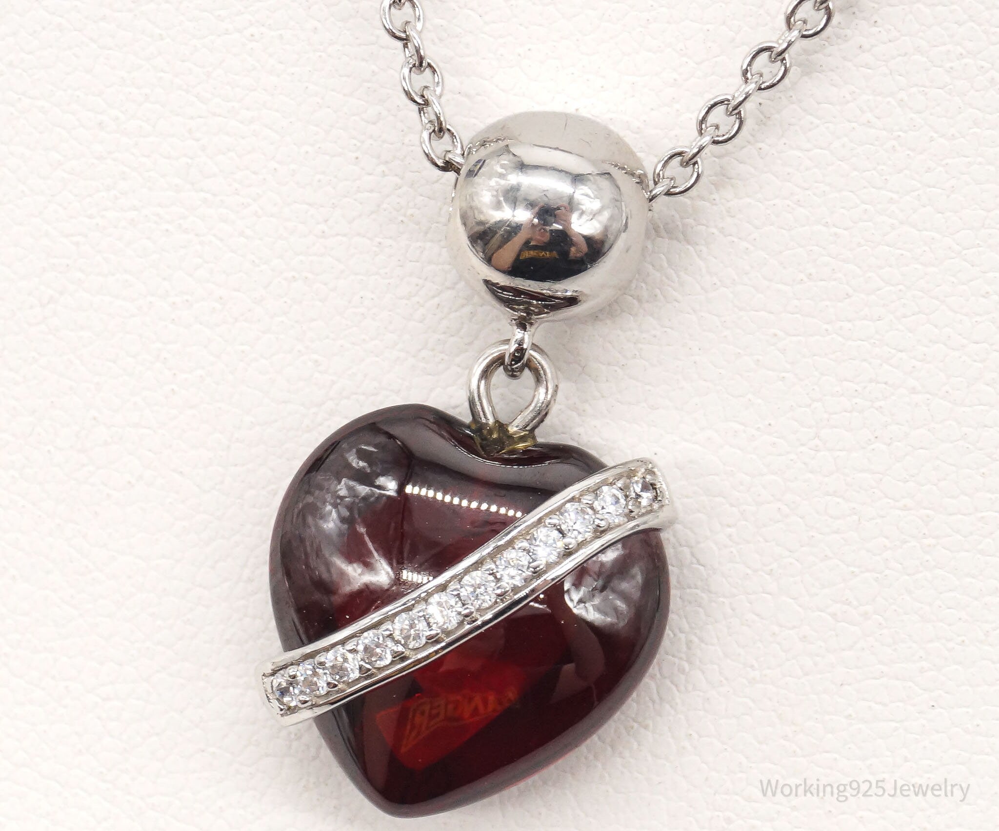 Vintage Designer RP Cubic Zirconia Glass Heart Sterling Silver Necklace