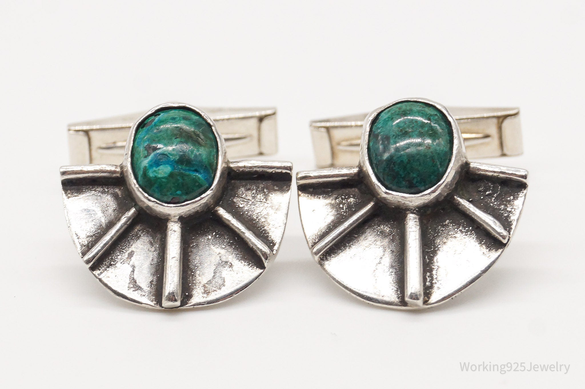 Vintage Azurite Modernist Sterling Silver Cufflinks