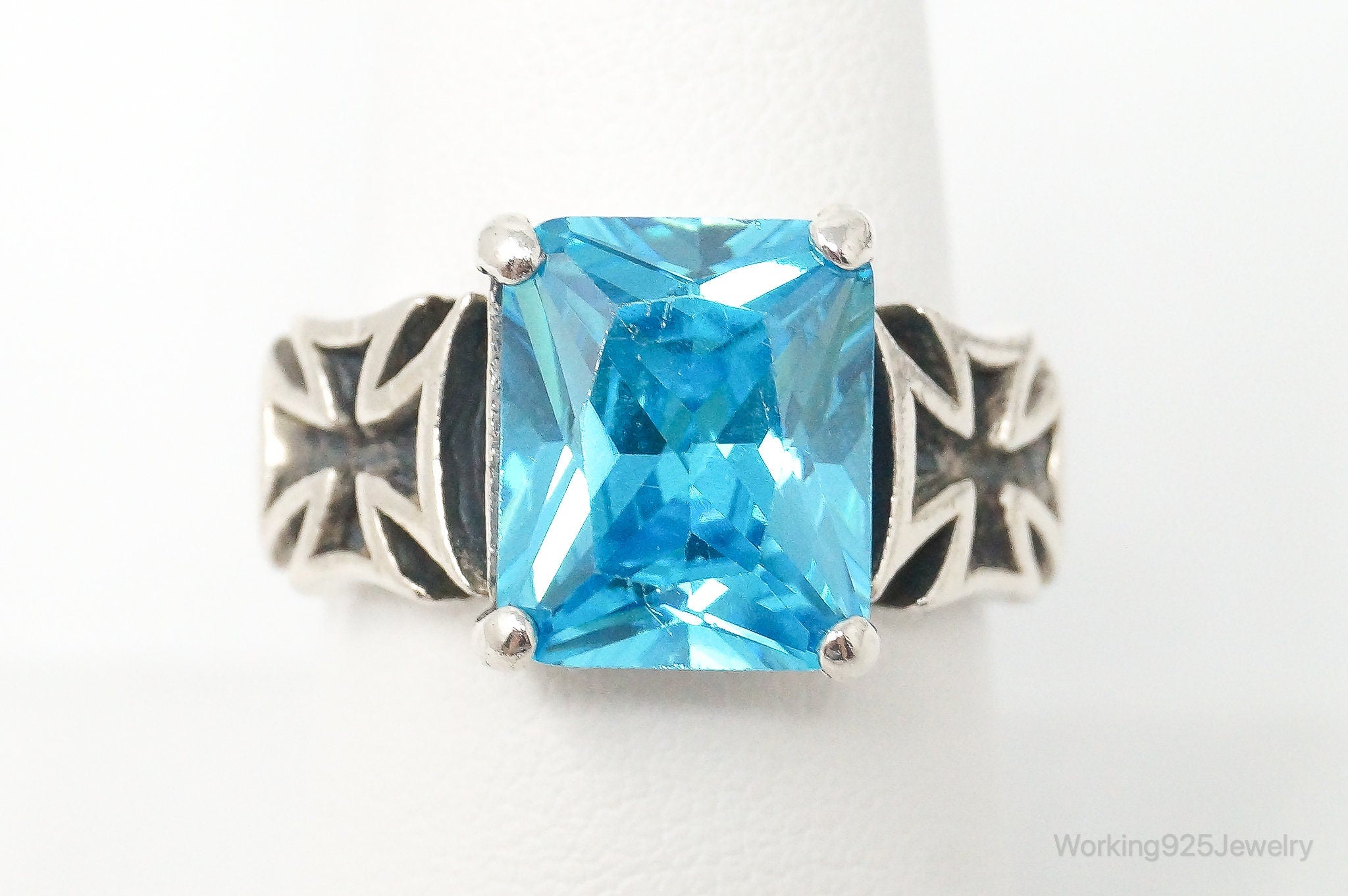 Vintage Large Blue Topaz Sterling Silver Statement Ring - Size 8.75