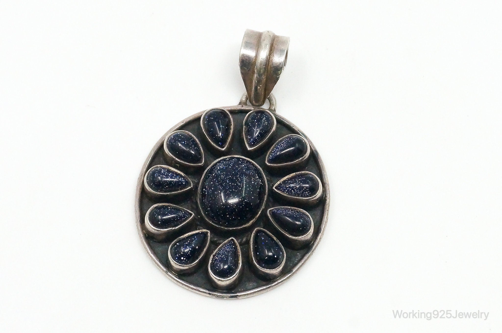 Vintage Blue Goldstone Sterling Silver Southwestern Necklace Pendant