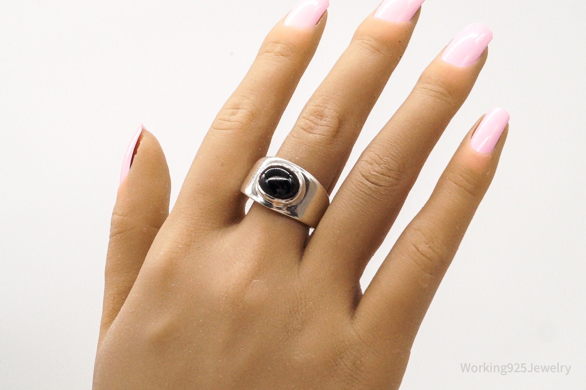 Vintage Black Onyx Sterling Silver Ring - Size 12