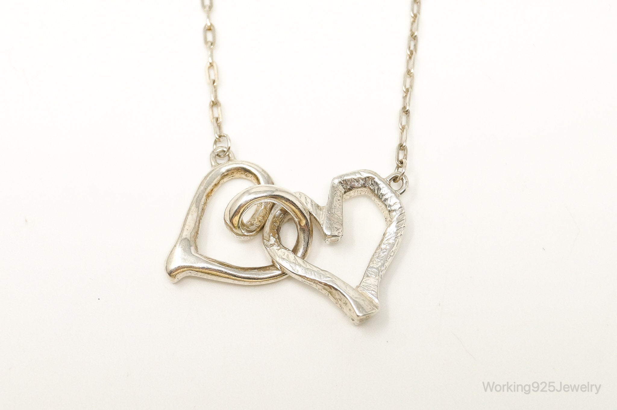 Vintage Open Linked Hearts Lovers Sterling Silver Necklace