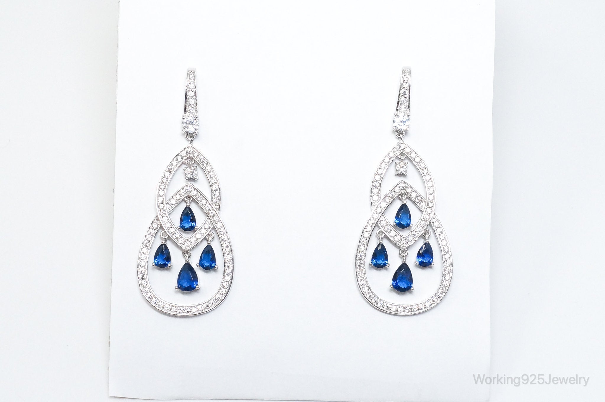 Vintage Designer Lab Sapphire Cubic Zirconia Sterling Silver Earrings