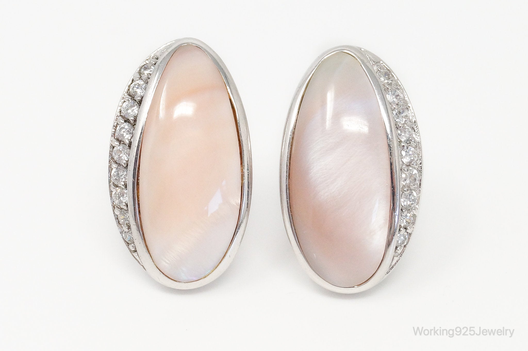 Pink Mother of Pearl Cubic Zirconia Sterling Silver Earrings