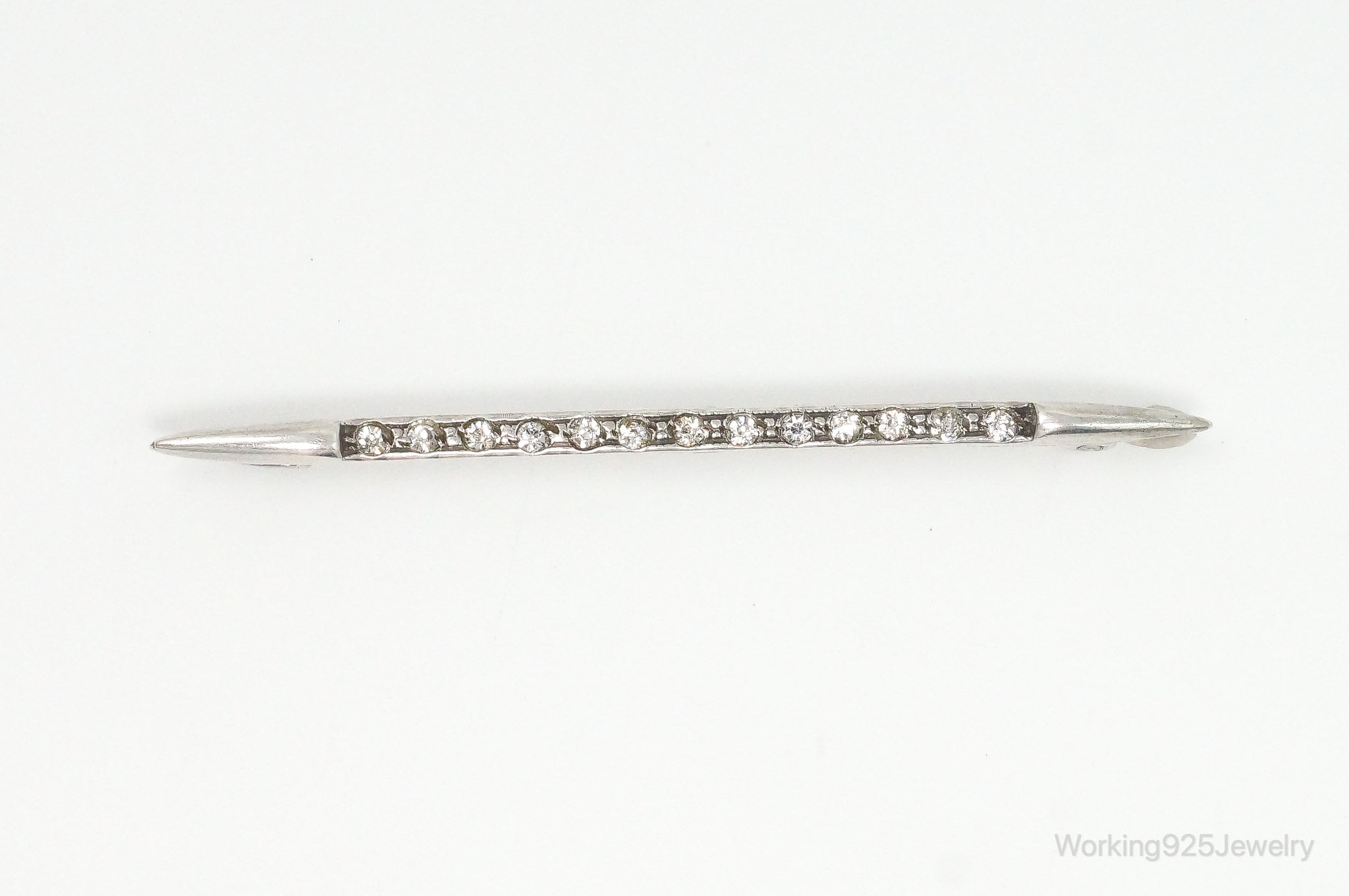 Antique Victorian Rhinestone Sterling Silver Brooch Pin Bar