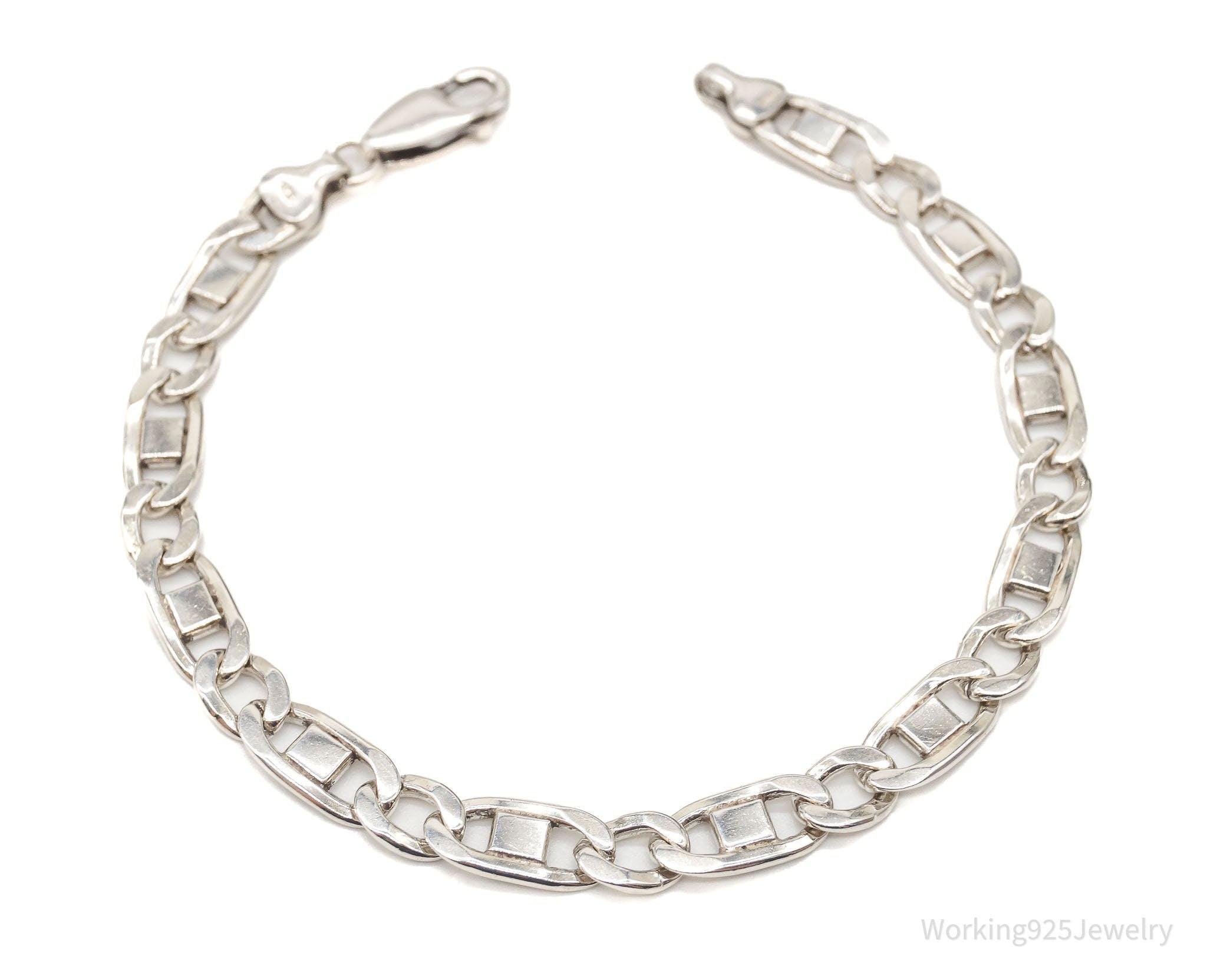 Vintage Italian Figaro Chain Link Sterling Silver Bracelet