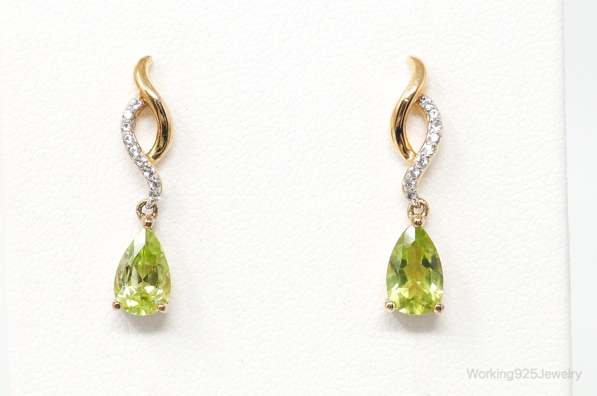 Peridot Cubic Zirconia Gold Vermeil Sterling Silver Earrings