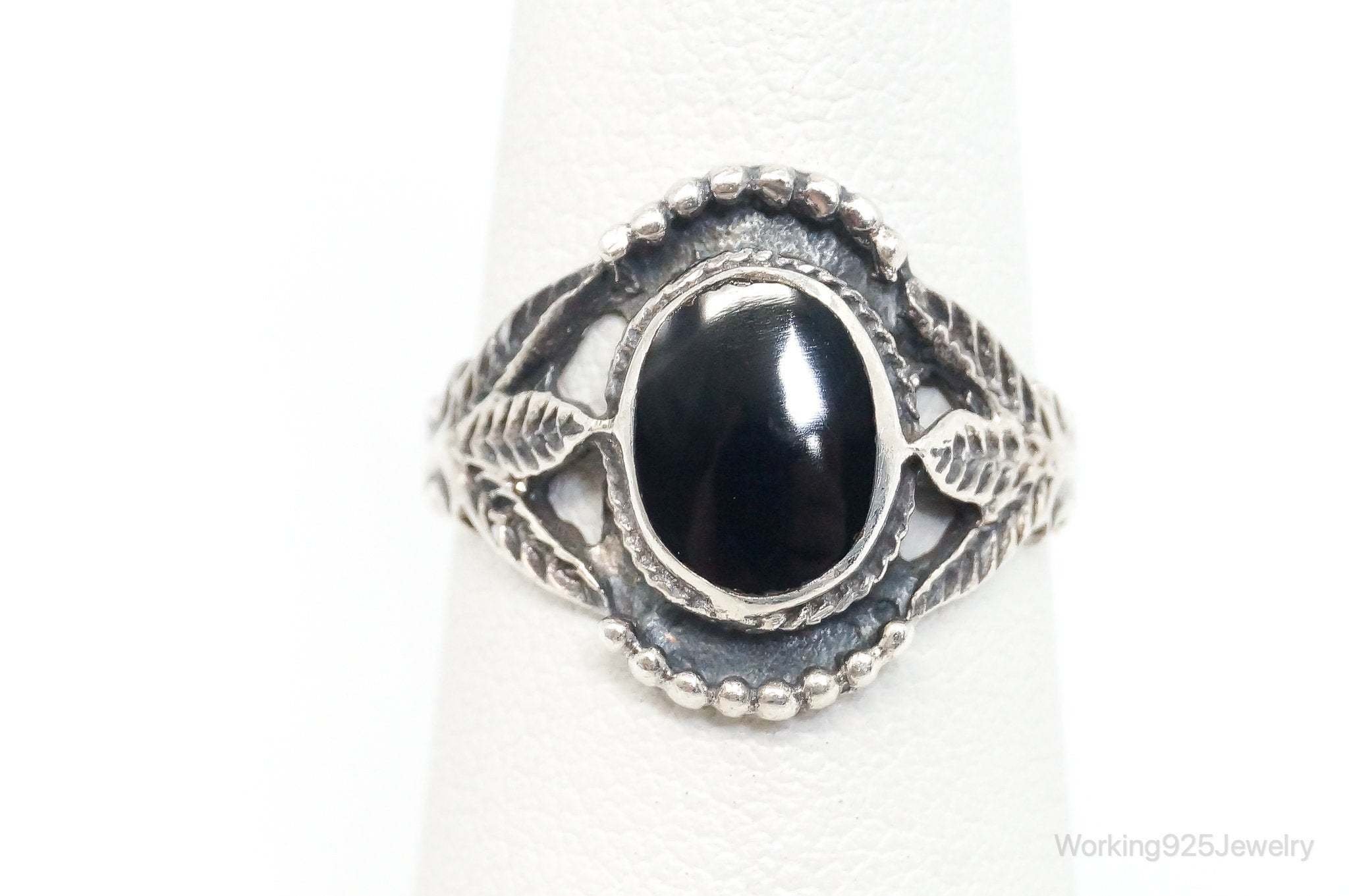 Vintage Black Onyx Sterling Silver Ring - Size 6.25