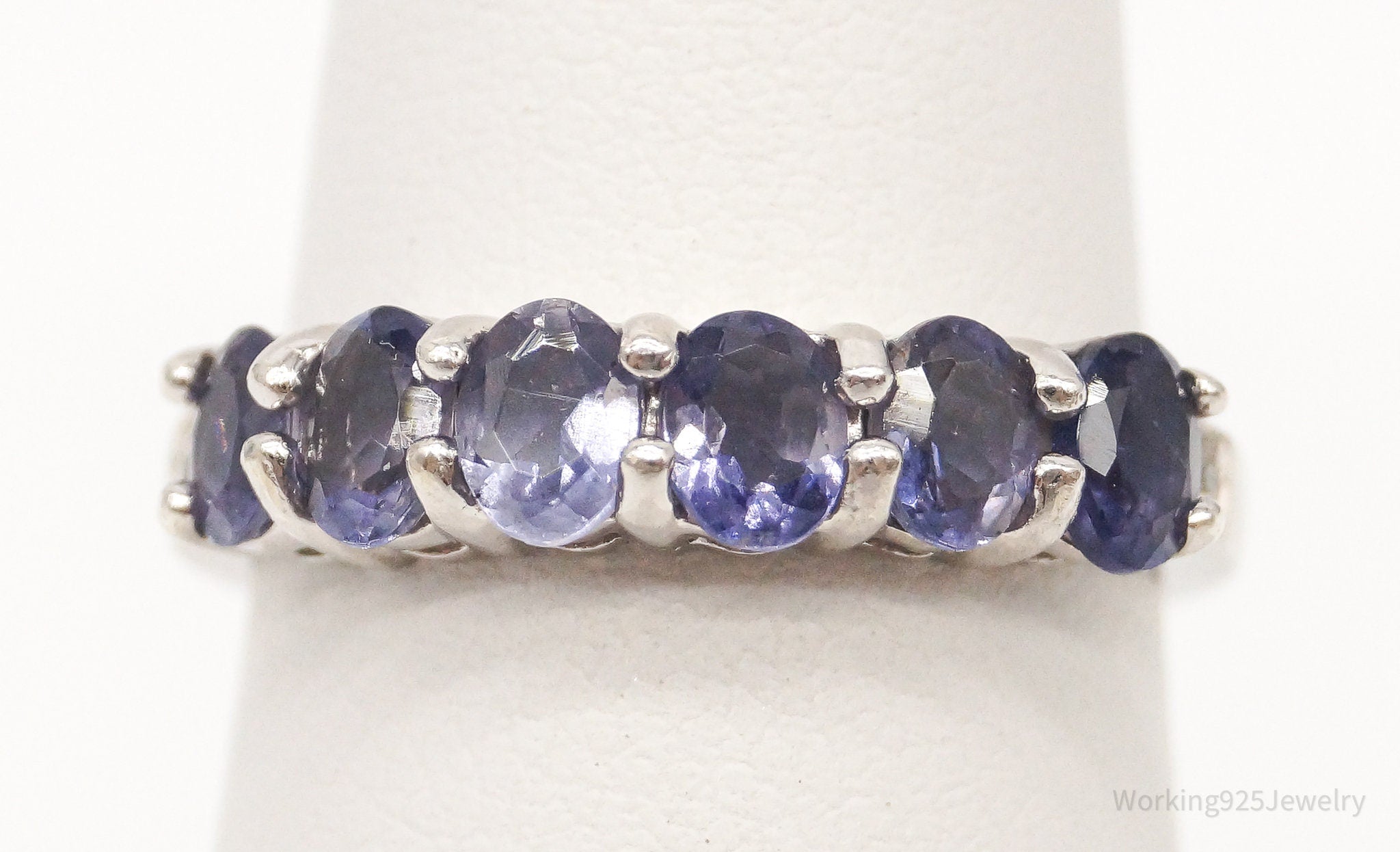 Vintage Designer BBJ Iolite Two Diamond Sterling Silver Ring - Size 5