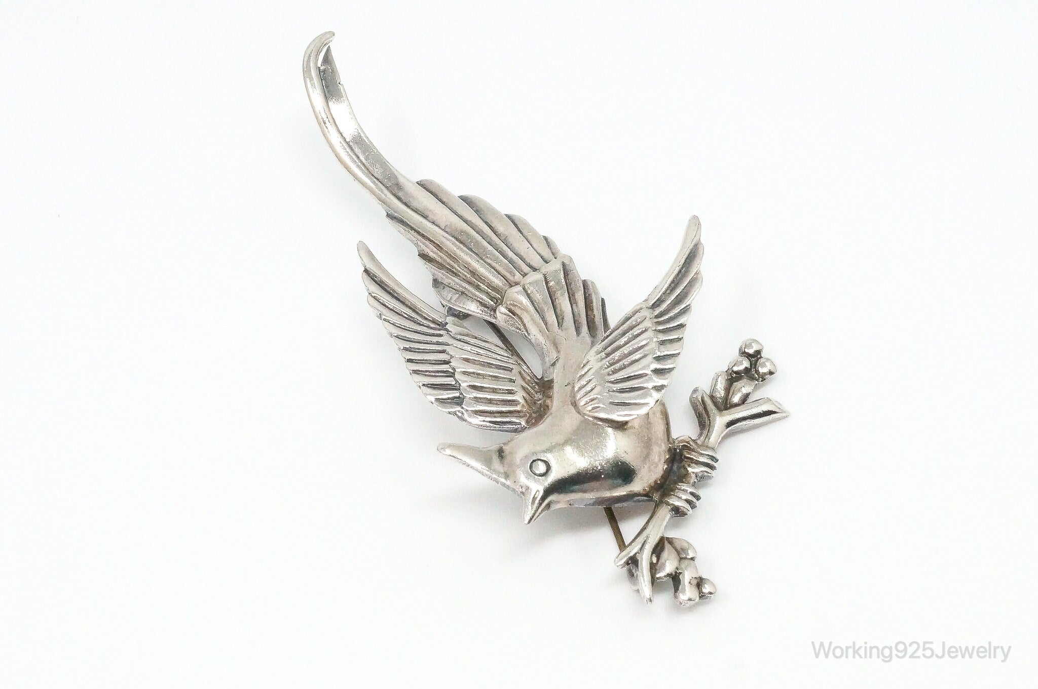 Large Heavy Vintage Mexico Perched Bird Silver Brooch Pin