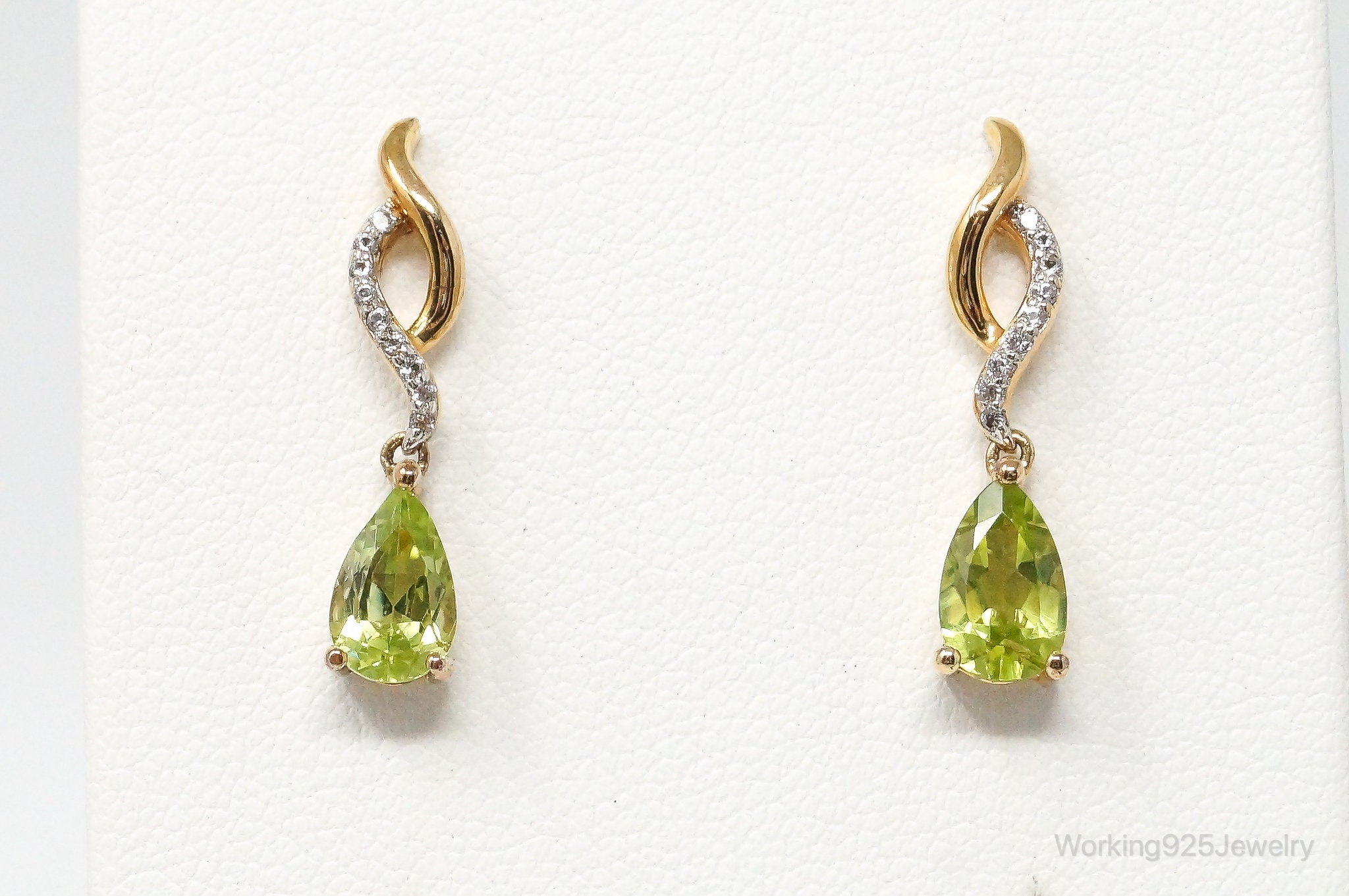 Peridot Cubic Zirconia Gold Vermeil Sterling Silver Earrings