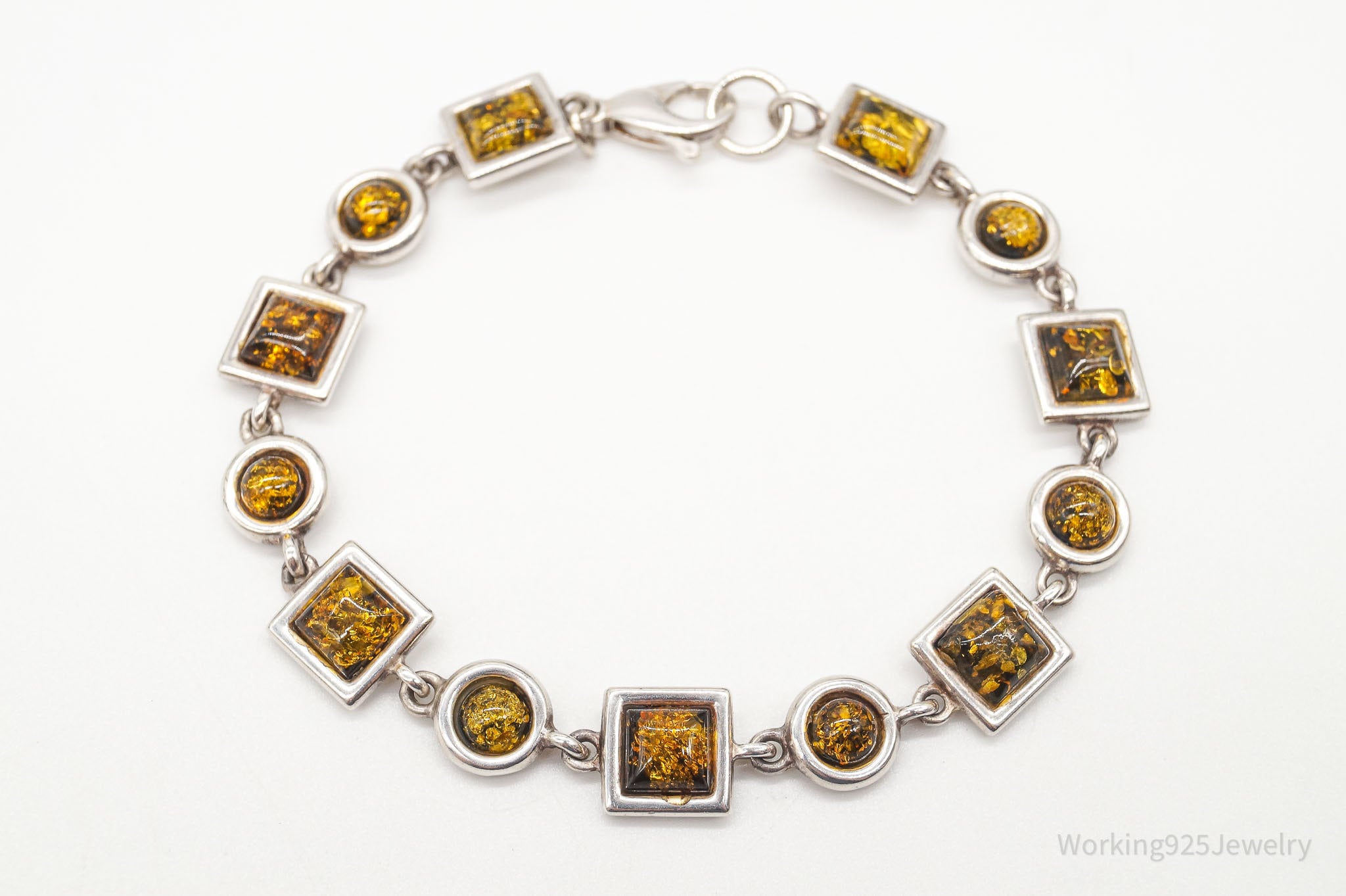 Vintage Amber Modernist Sterling Silver Bracelet