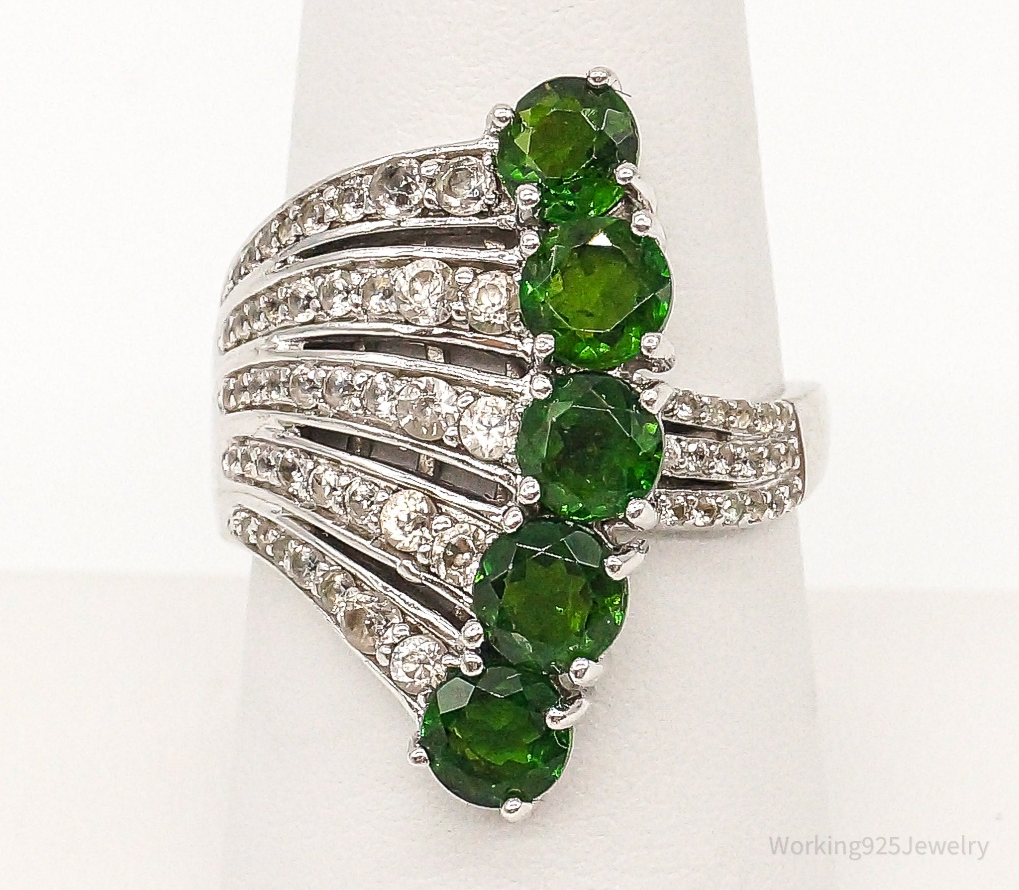 Designer Peridot Cubic Zirconia Sterling Silver Ring - Size 8.25