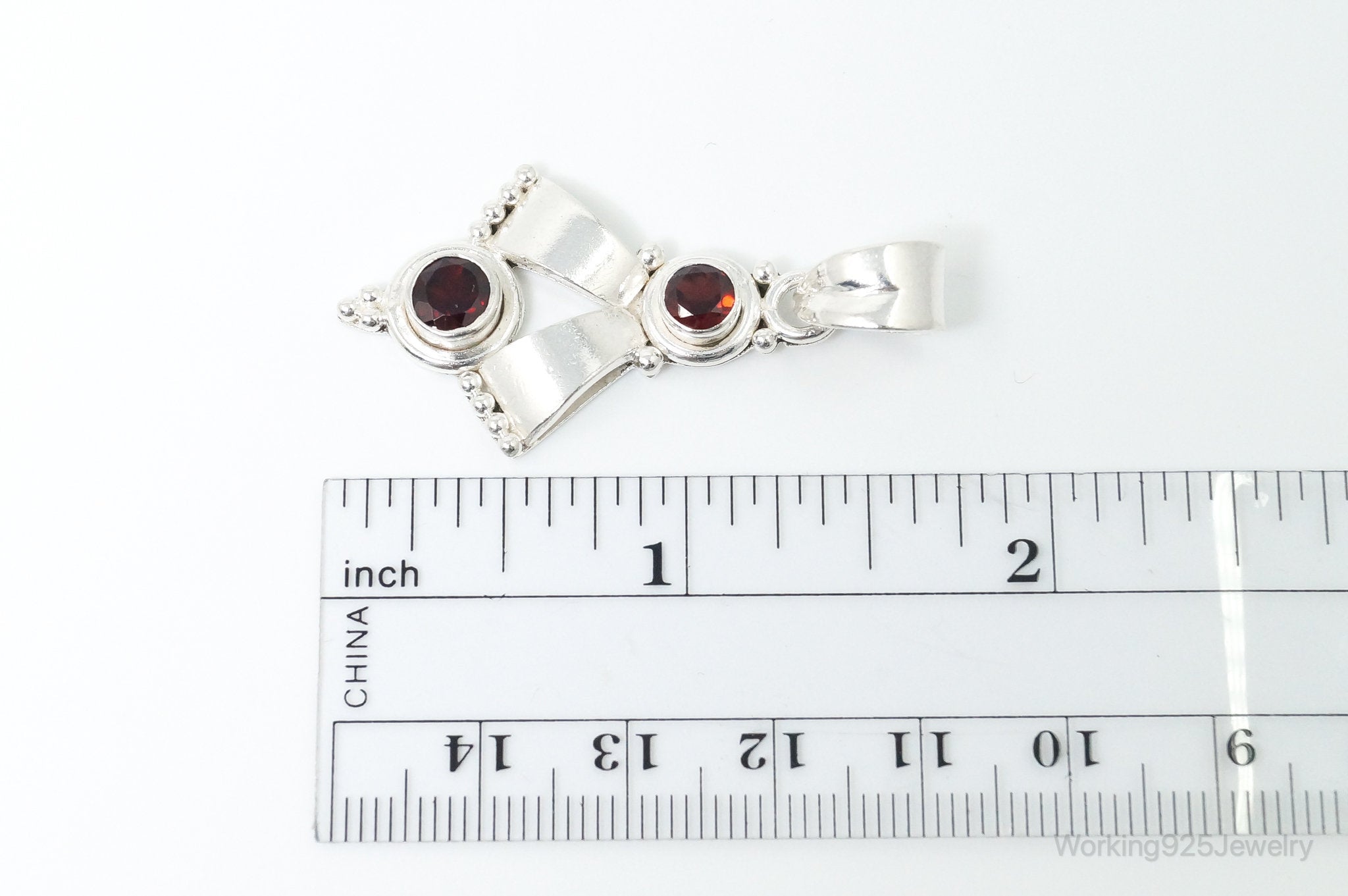 Vintage Garnet Bali Style Sterling Silver Dangle Pendant