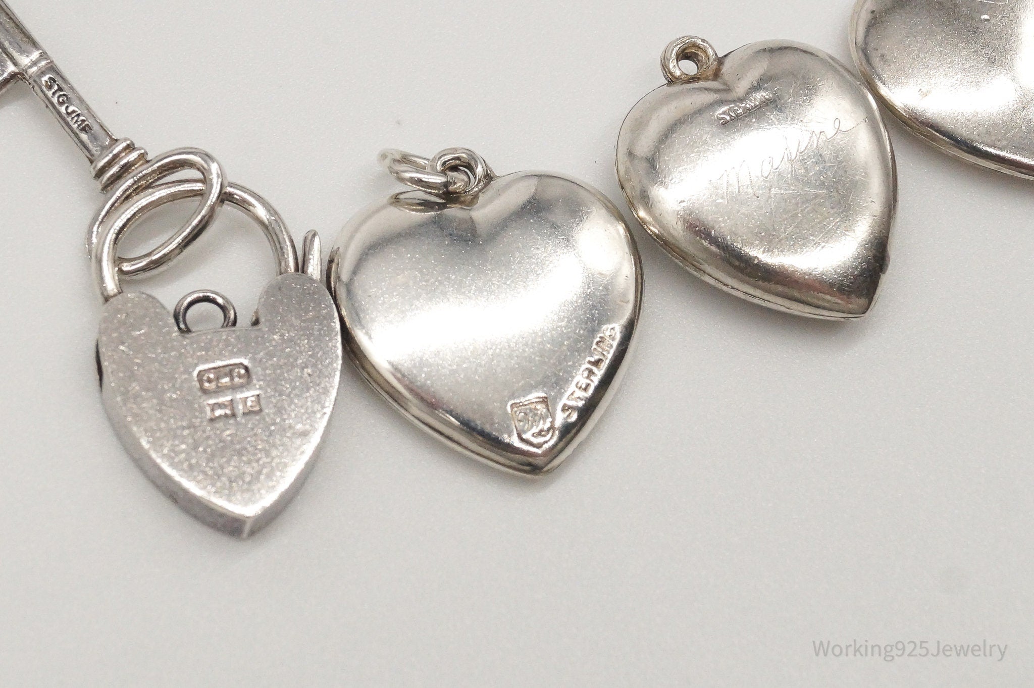 Vintage Antique Puffy Hearts Sterling Silver Charms Lot