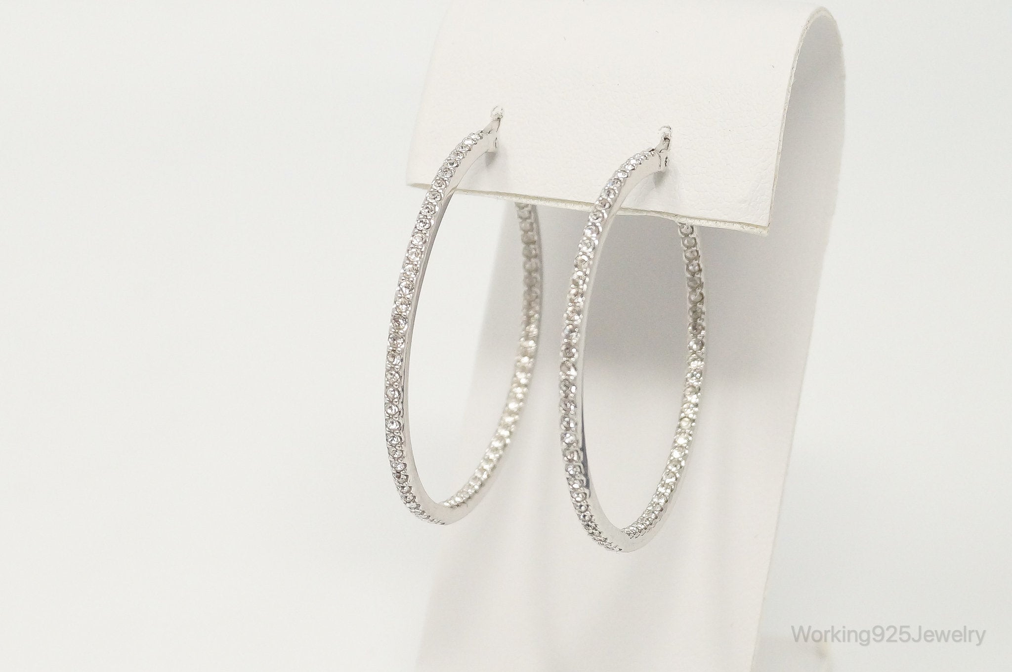 Designer VO Cubic Zirconia Sterling Silver Hoop Earrings