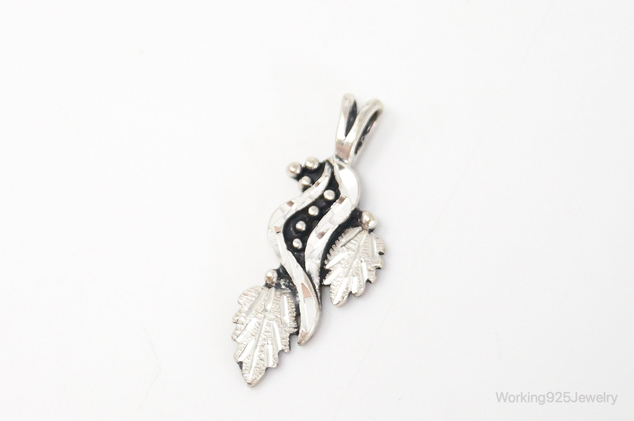 Vintage Designer WM Co Grape Leaves Sterling Silver Pendant