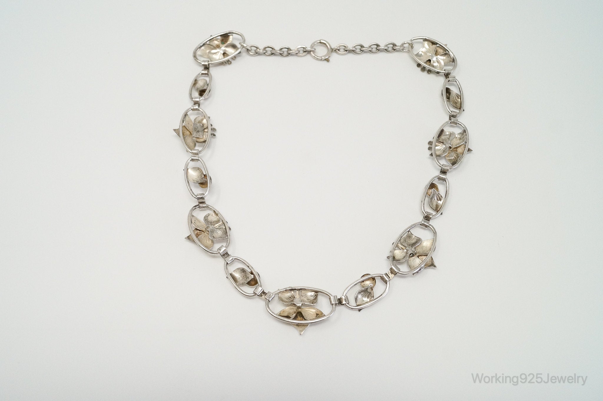 Lang Antiques Floral Link Sterling Silver Necklace