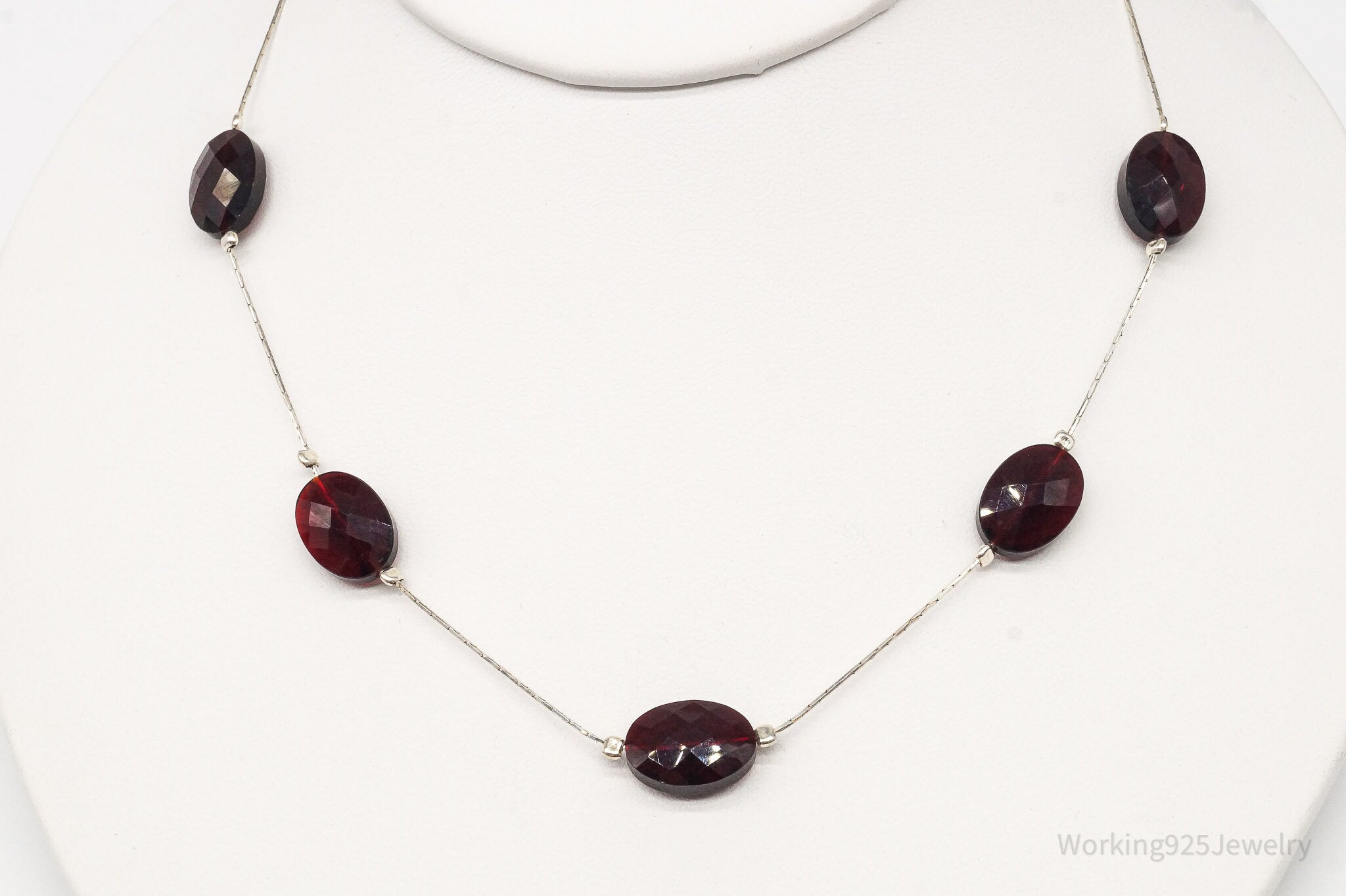 Vintage Garnet Sterling Silver Necklace 16"