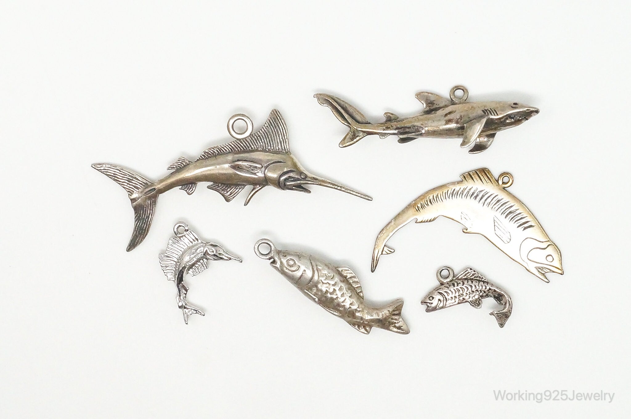 Vintage Antique Ocean Sea Life Sterling Silver Charms Lot