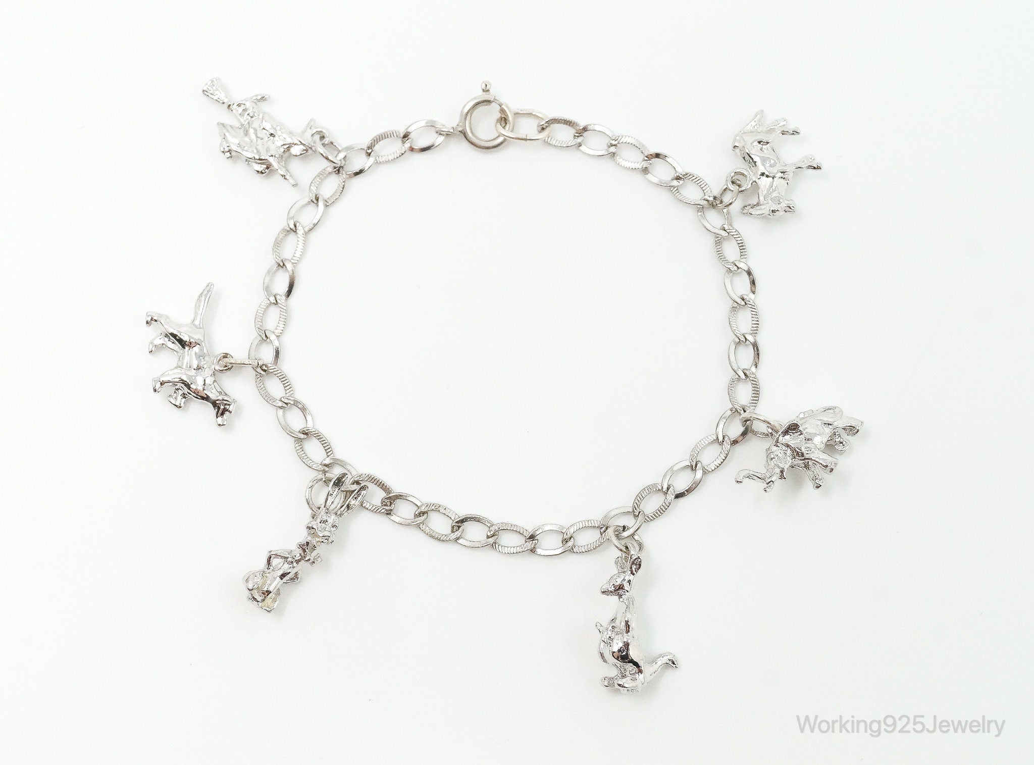 Vintage Animal Lover Sterling Silver Charm Bracelet