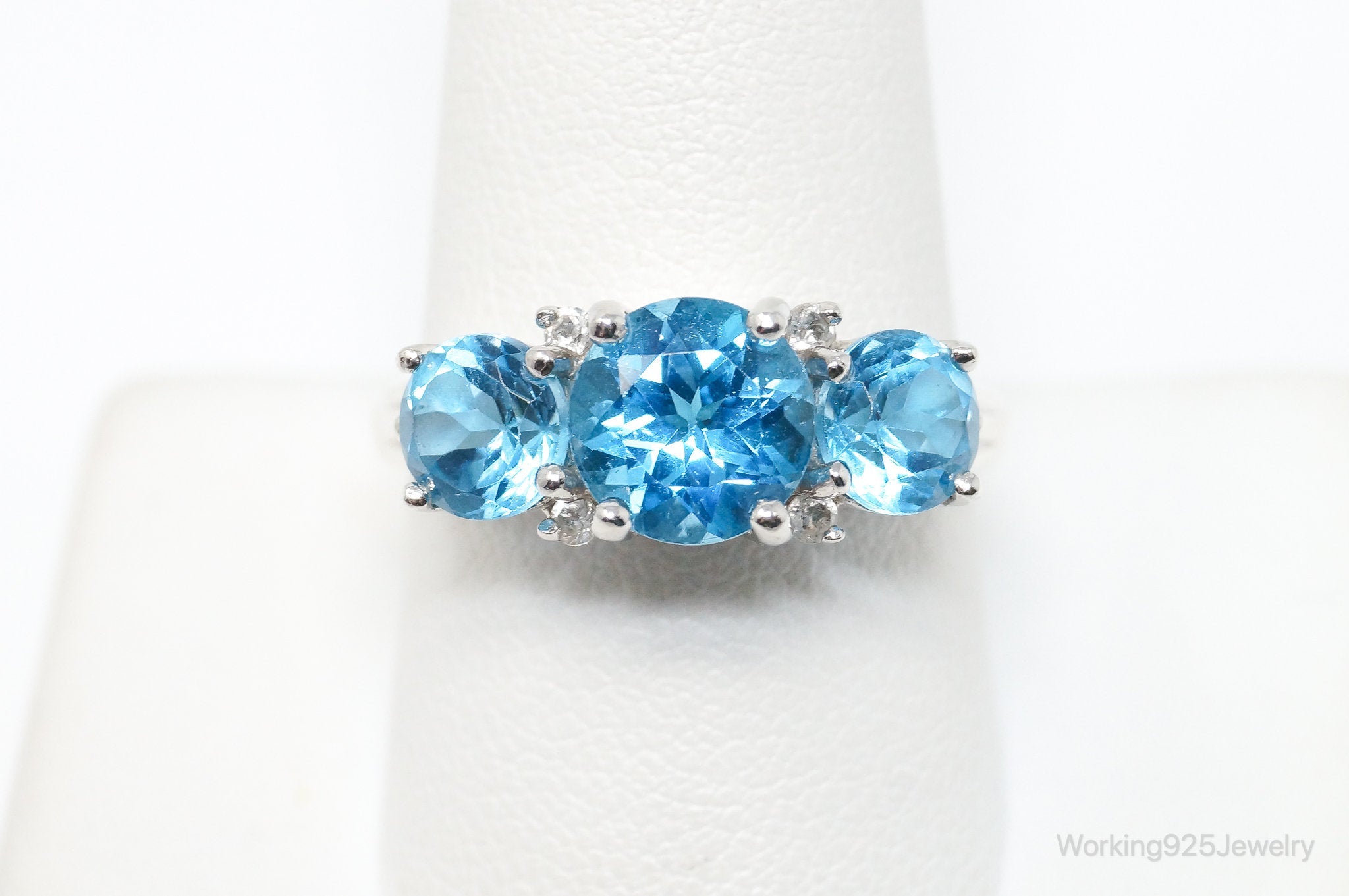 Vintage Art Deco Blue Topaz Cubic Zirconia Sterling Silver Ring Size 9.75