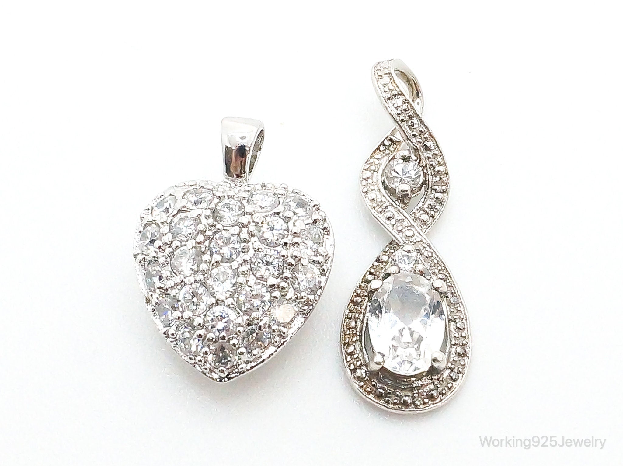 Vintage Cubic Zirconia Sterling Silver Necklace Pendants