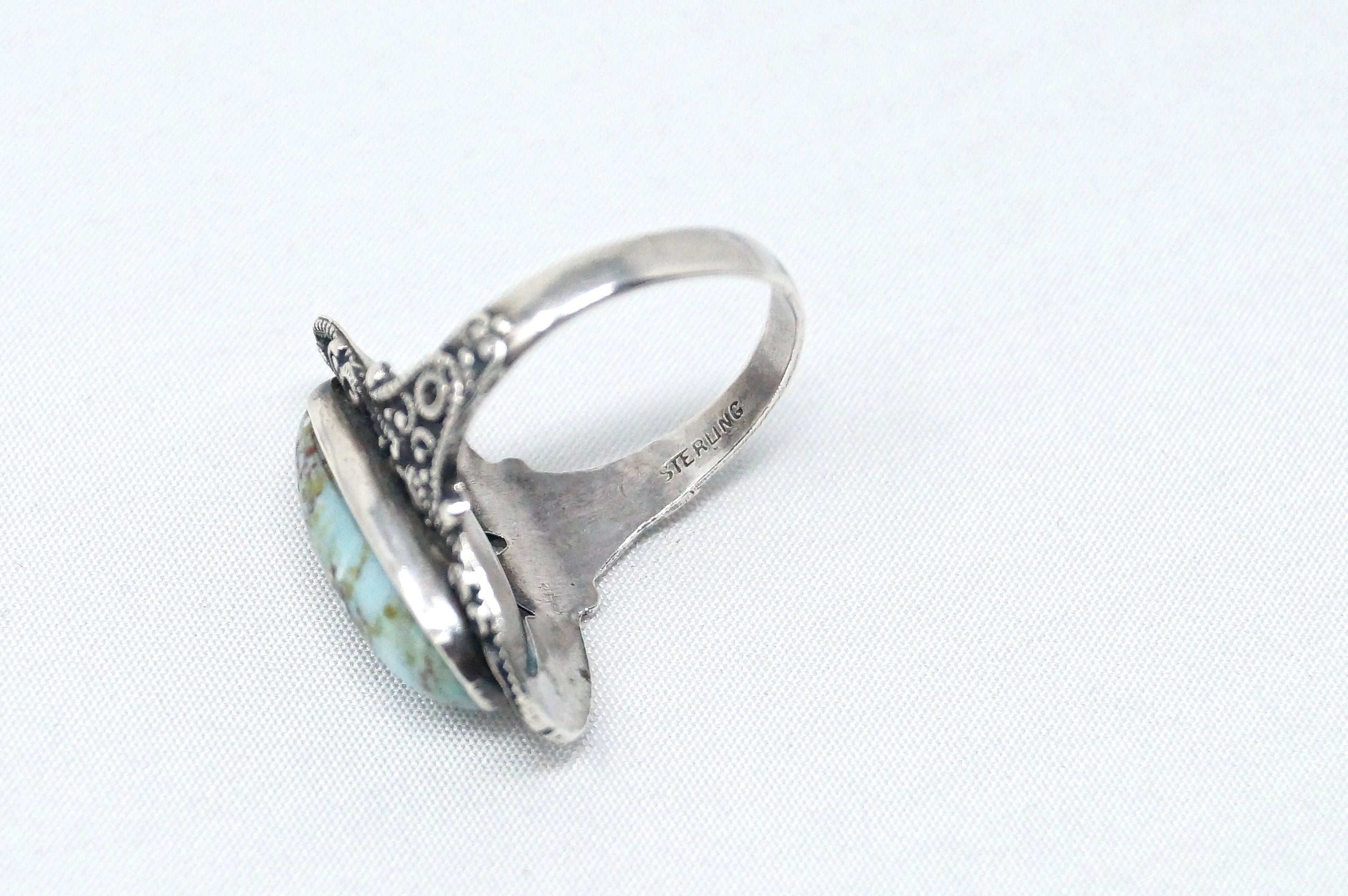 Vintage Art Nouveau Early 1900s Style Turquoise Sterling Silver Ring - Size 5