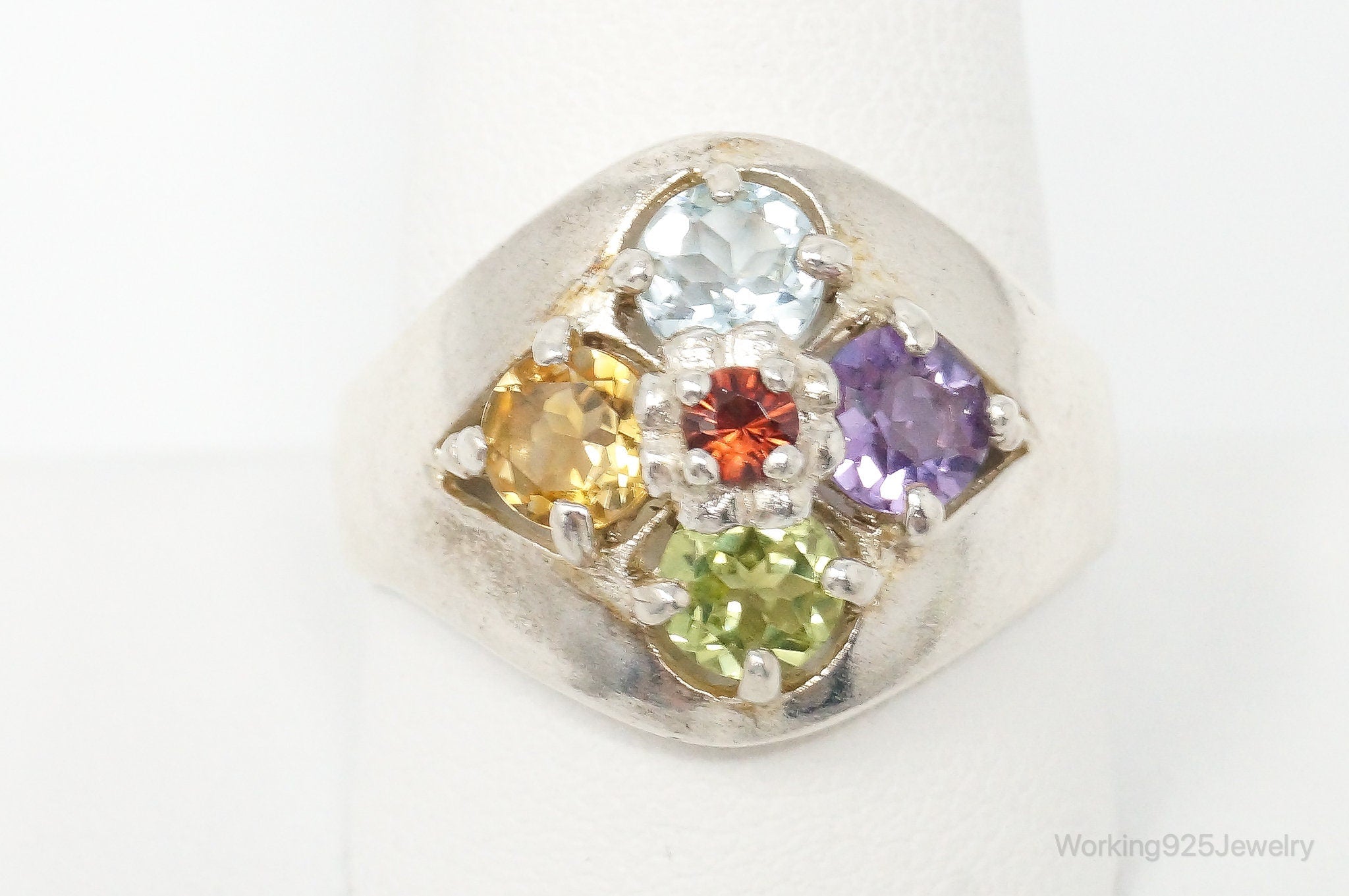 Vintage Citrine Garnet Peridot Amethyst Topaz Sterling Silver Ring Size 11