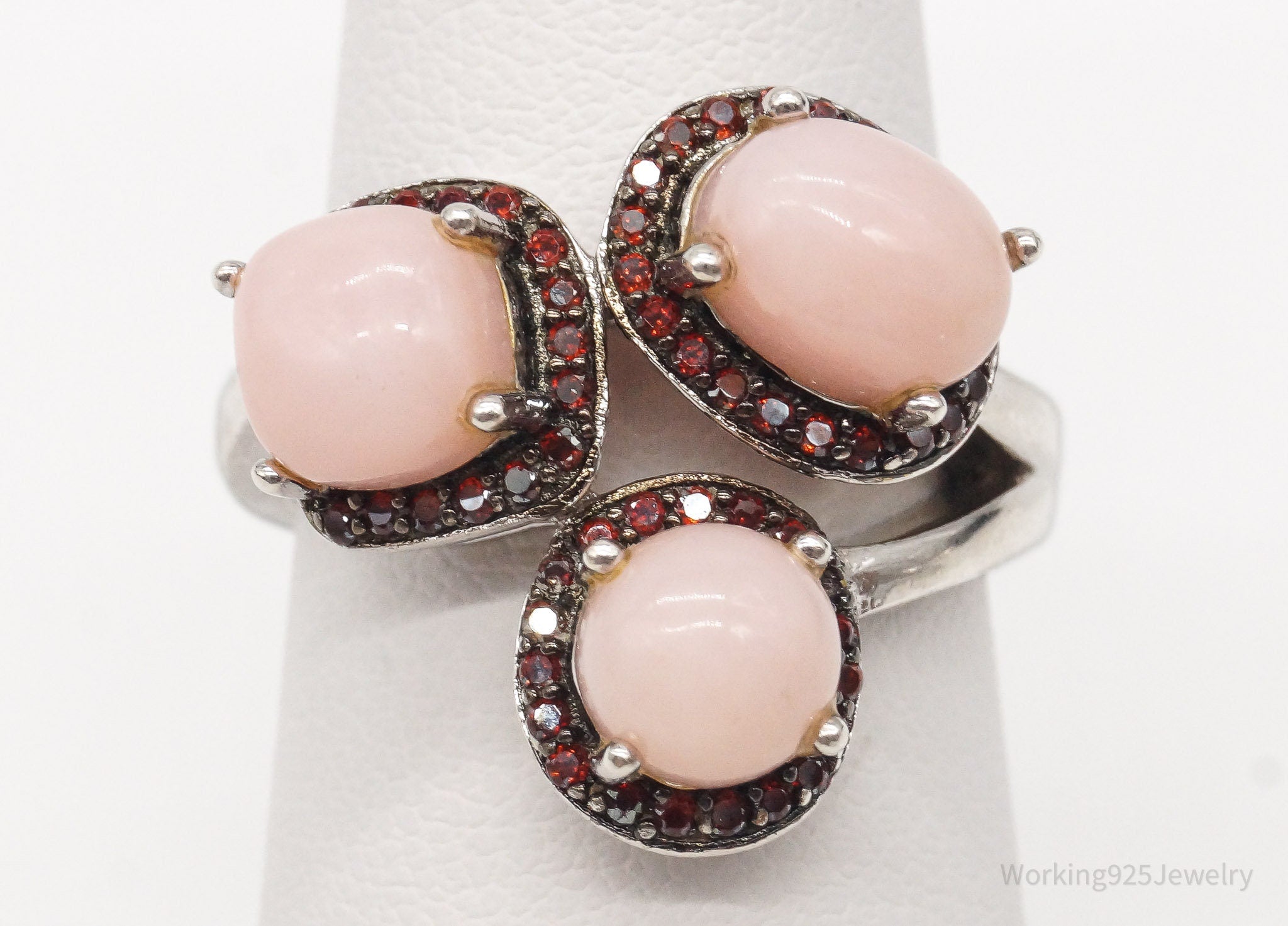 Vintage Designer JZ Pink Stone Garnet Sterling Silver Ring Size 6.75