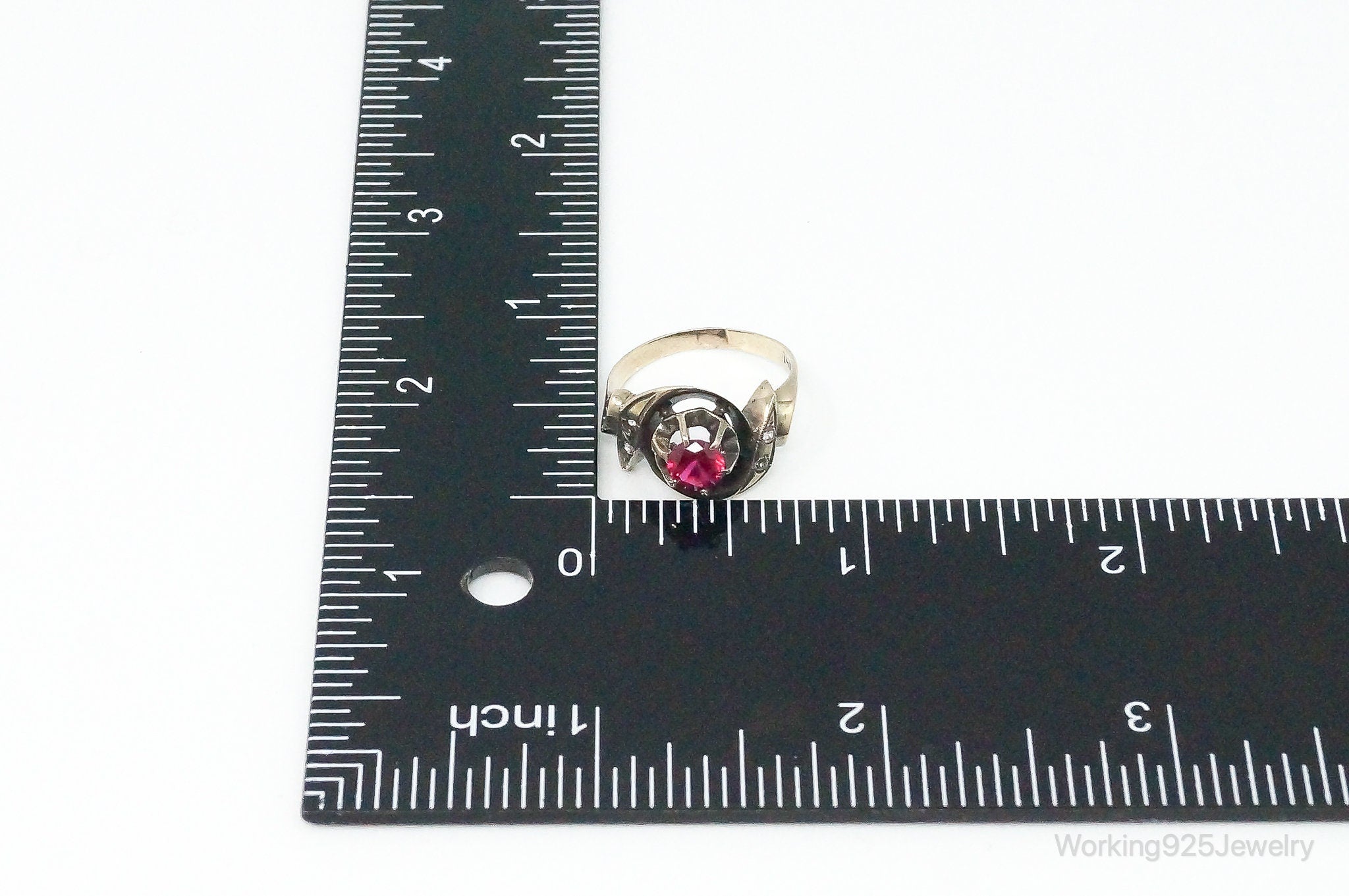 Antique Ruby Rhinestones 14K Gold Ring - Size 7