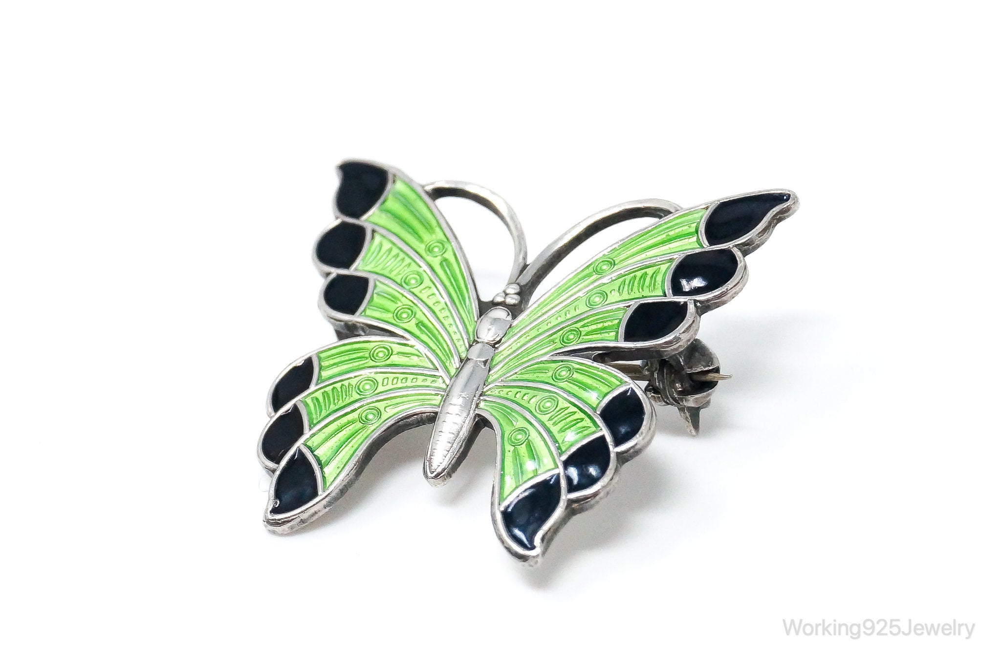 Vintage Danish Meka Butterfly Enamel Sterling Silver Pin Brooch