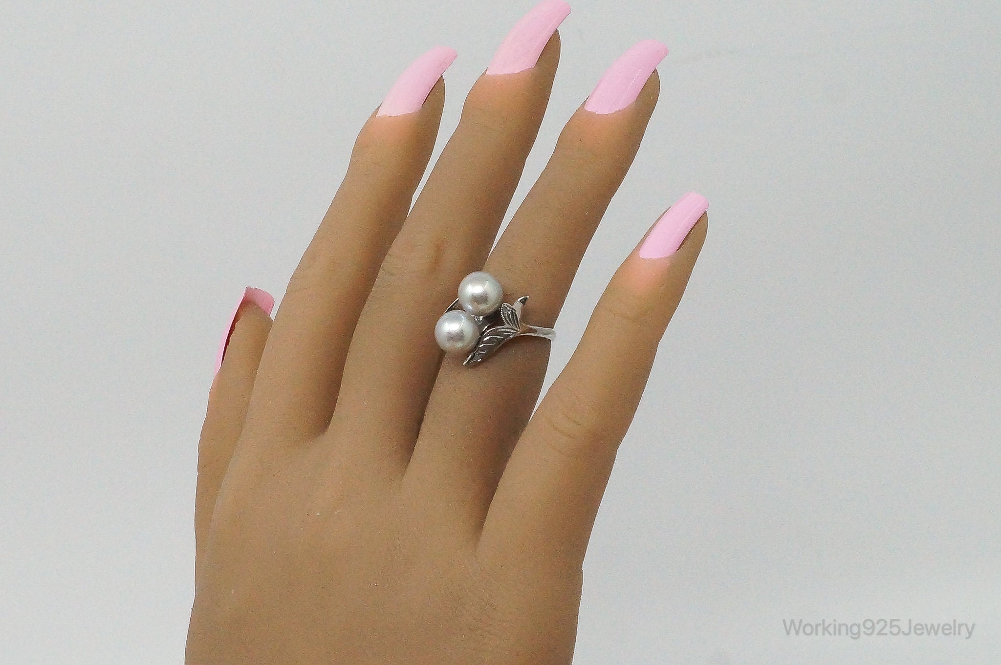 Antique Pearl Silver Ring - Size 5