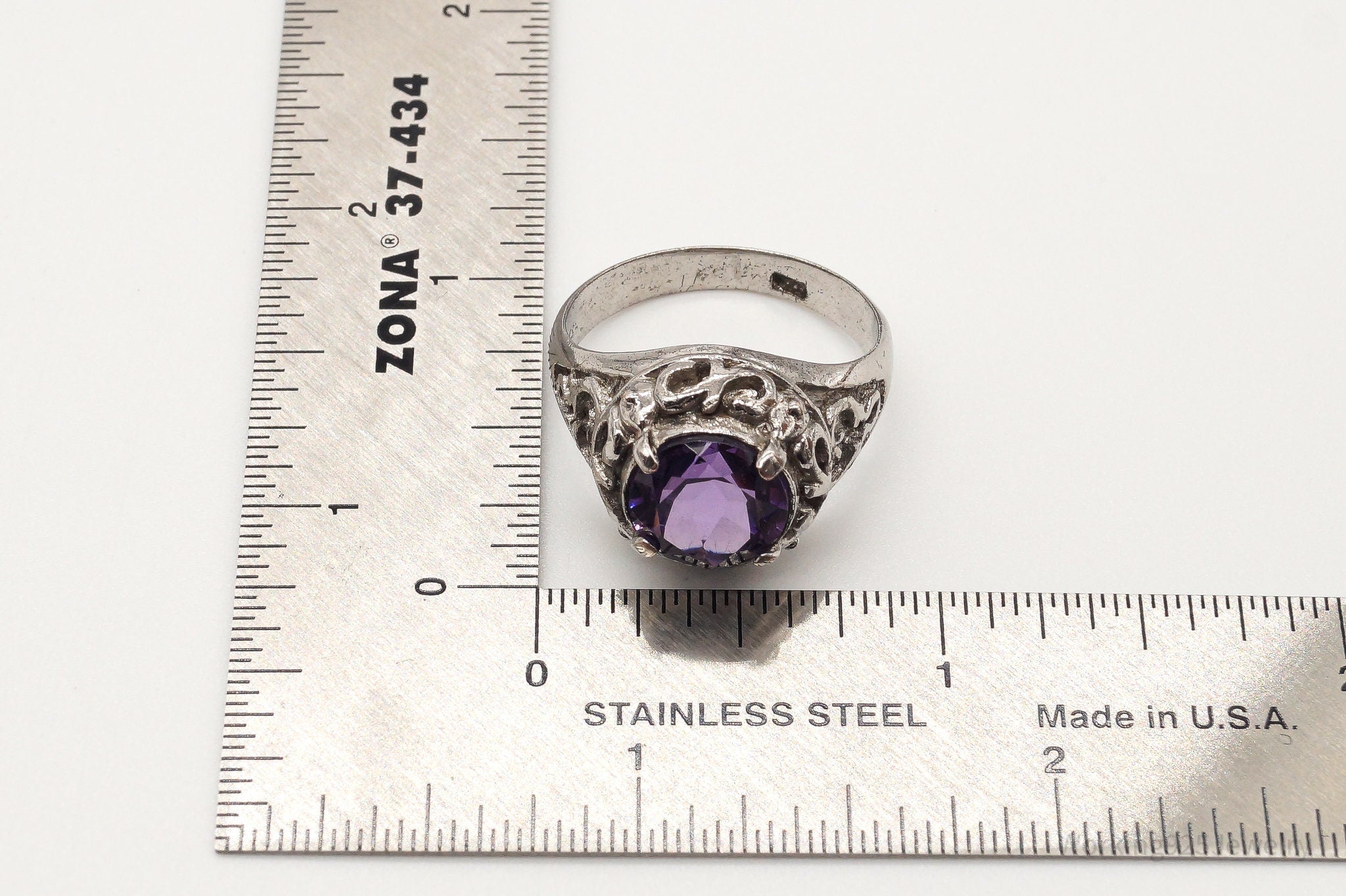 Vintage Amethyst Sterling Silver Plated Ring - Size 10