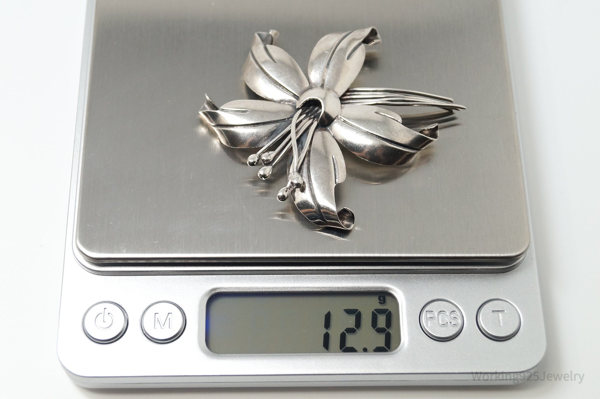 Large Vintage Maricela Tasco Floral Flower Sterling Silver Brooch Pin