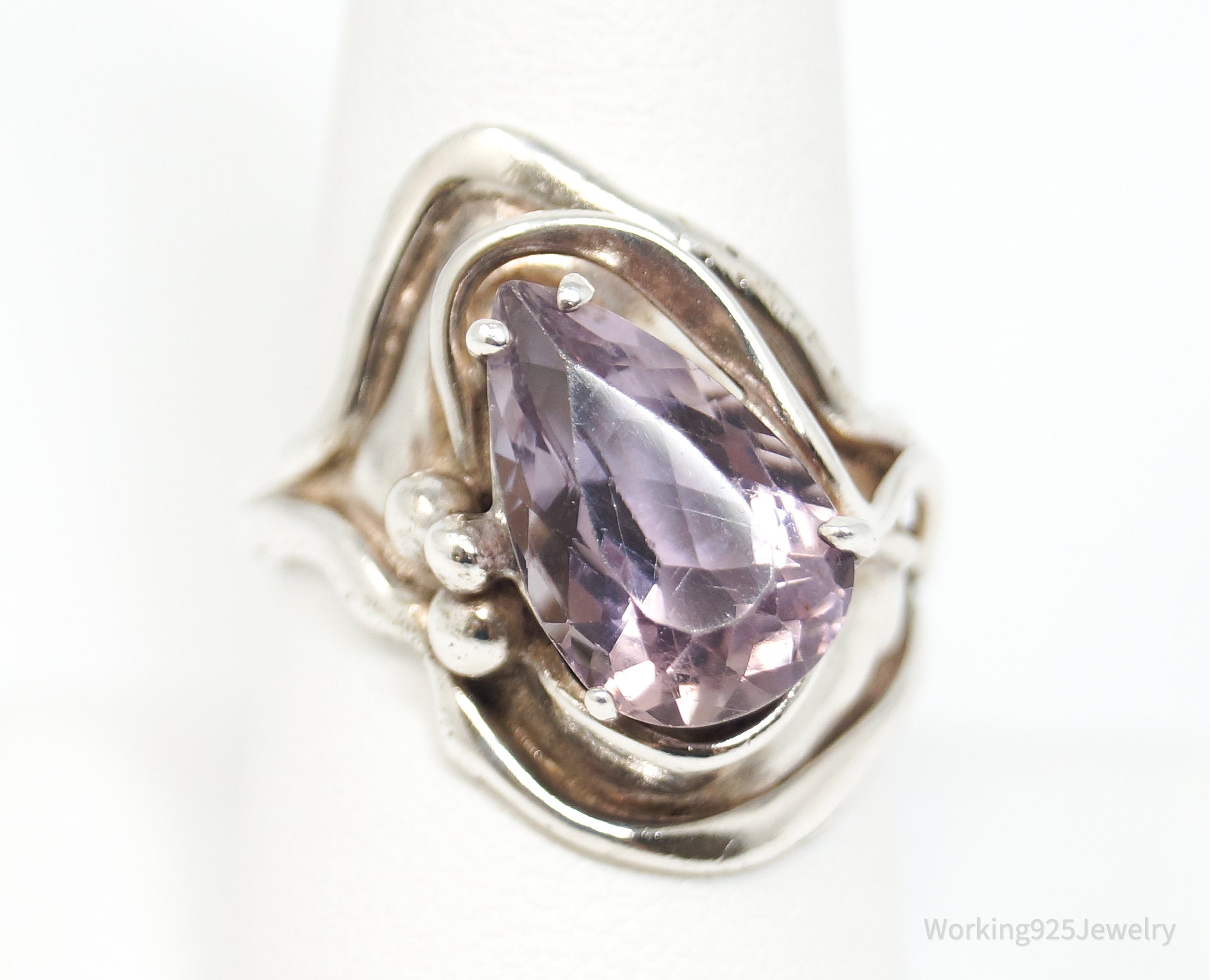 Vintage Designer Amethyst Modernist Sterling Silver Ring - Size 8.75