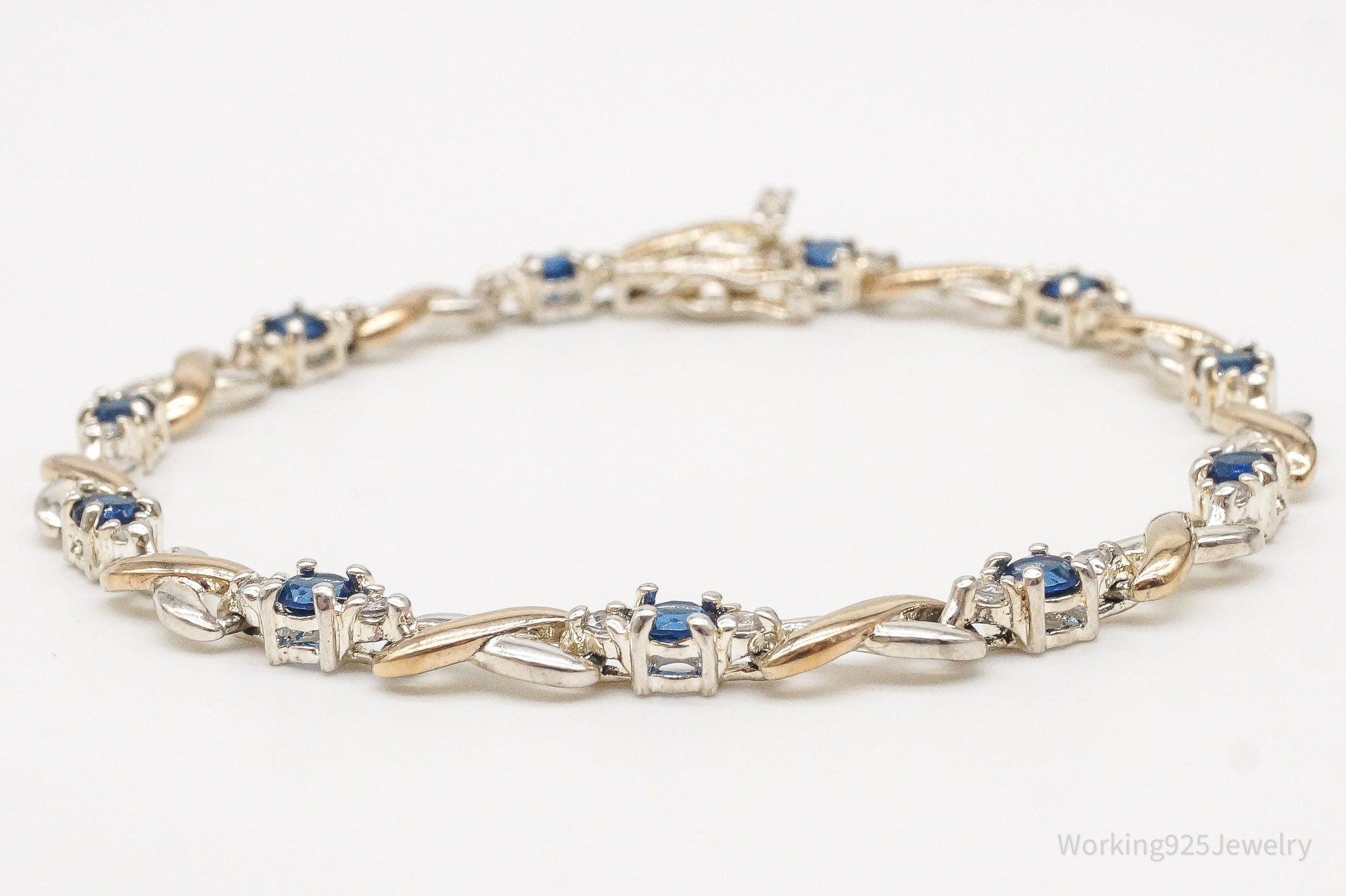 Ross Simons Lab Sapphire Cubic Zirconia Gold Over Sterling Silver Bracelet