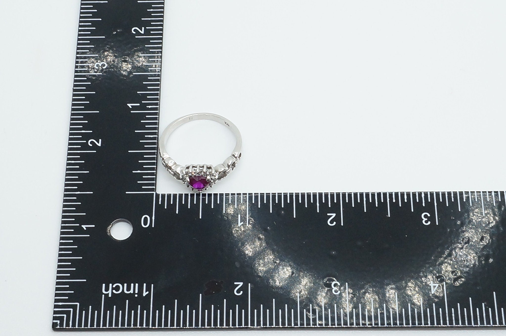 Pink Topaz Cubic Zirconia Heart Sterling Silver Ring - SZ 10